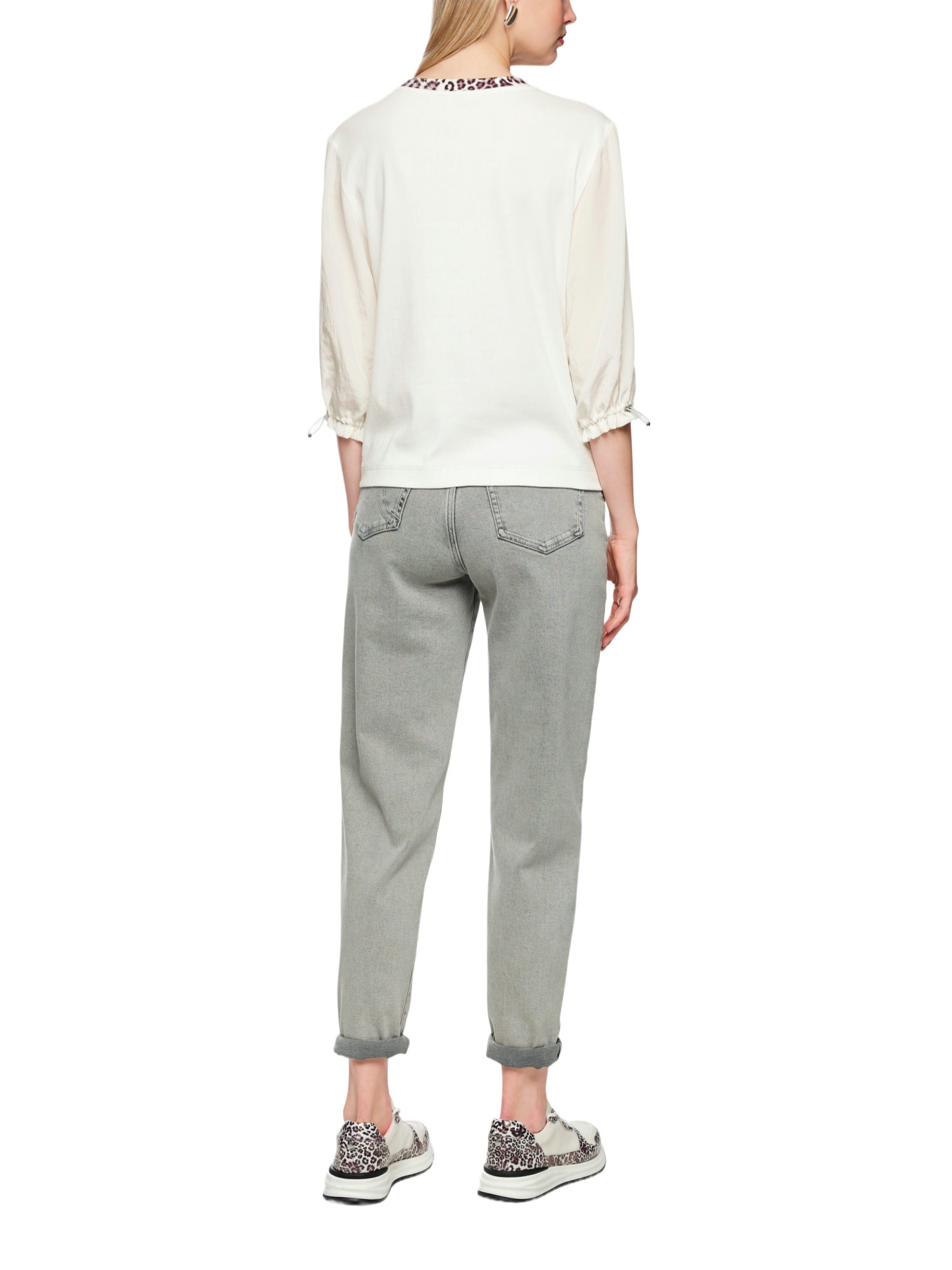 Marc Cain Kurzarmbluse weiß,Casual,Baumwolle,Animalprint,Rundhals,3/4 Arm,Relaxed Fit
