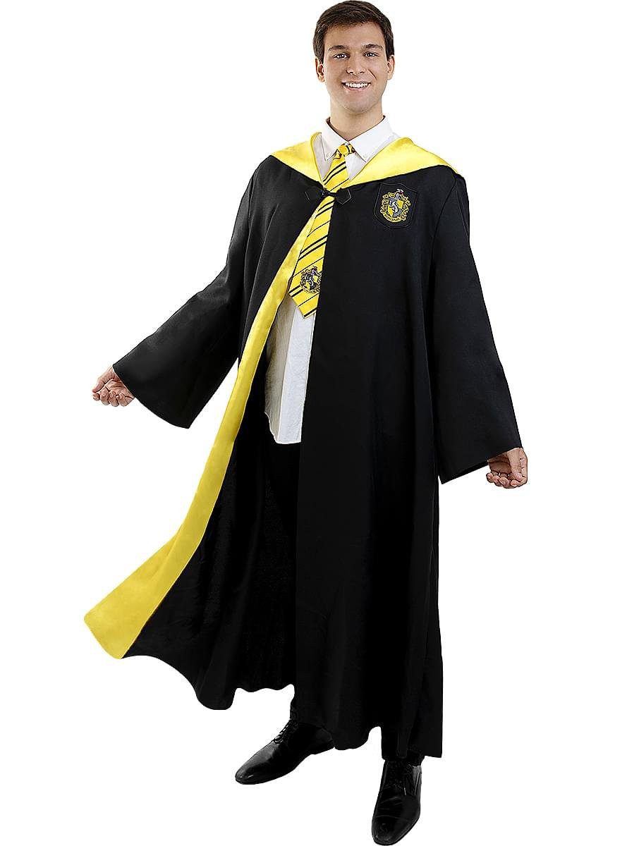 Funidelia Zauberer-Kostüm Harry Potter – Hufflepuff Krawatte, Glänzende Krawatte mit dem Logo und den Farben des Hauses Hufflepuff