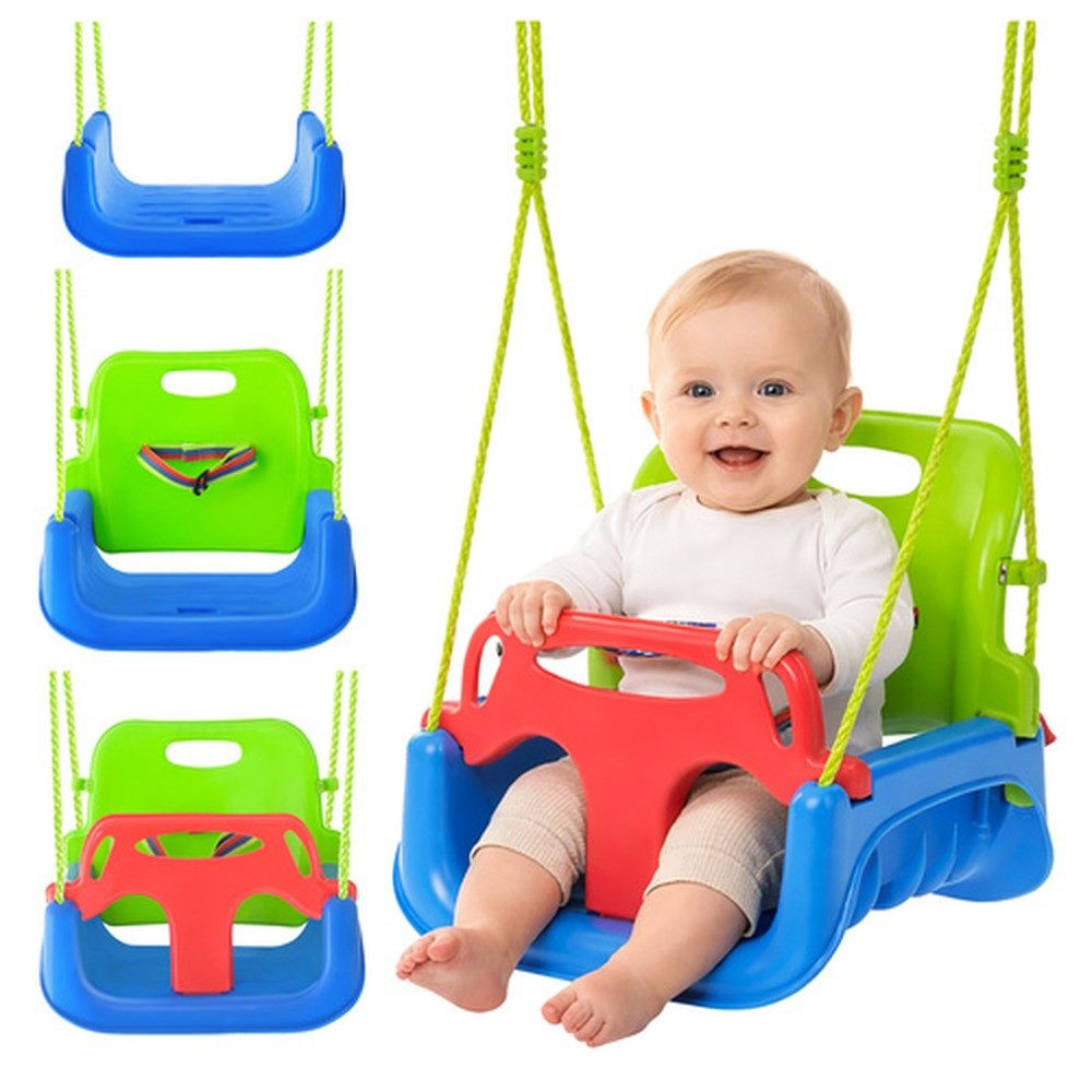 KRUZZEL Babyschaukelsitz Kinderschaukel 3-in-1 Gartenschaukel (Spar-Set, 1-tlg), Rückenlehne, Sicherheitsbügel und Gurt sorgen für stabilen Halt