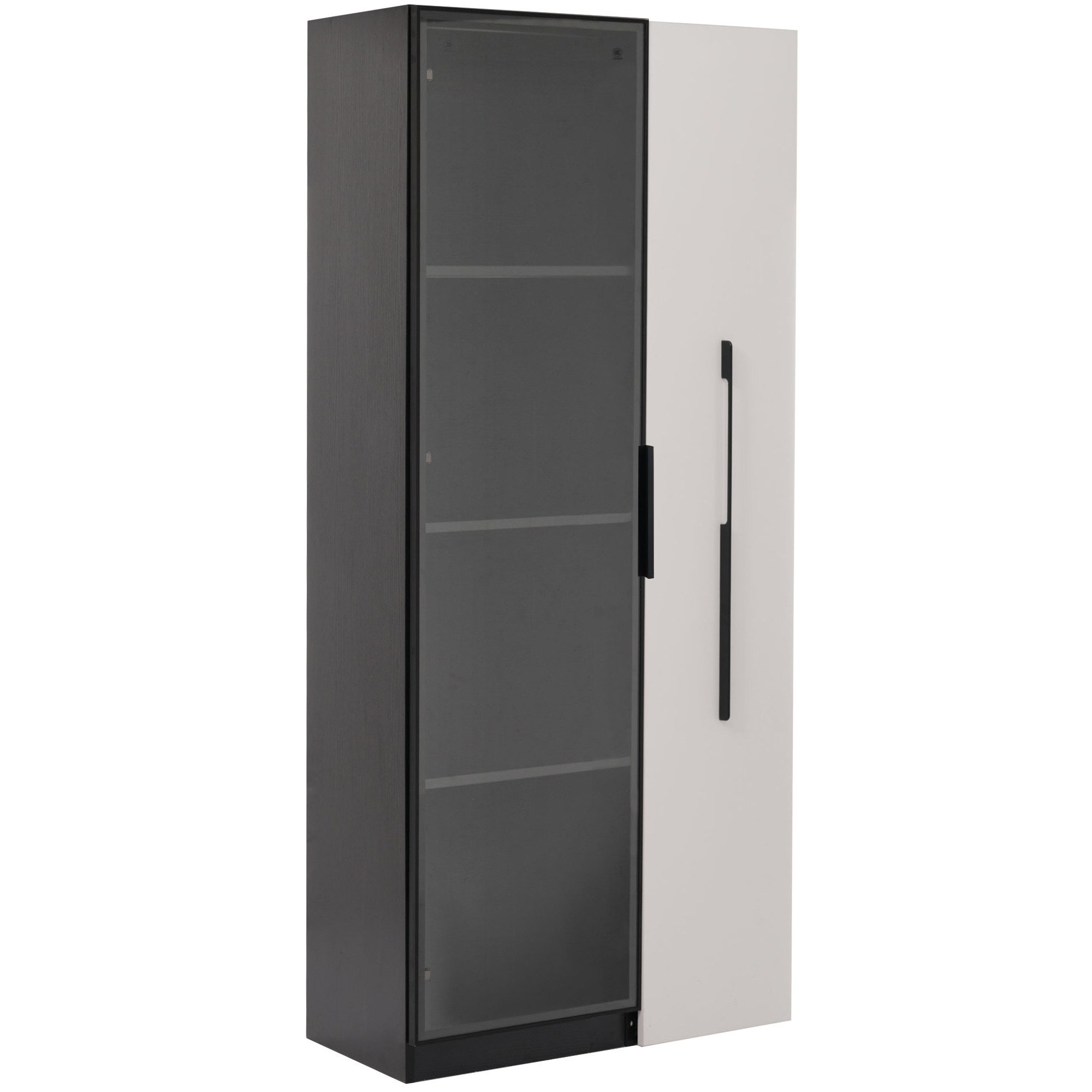 Flieks Glasvitrine Hochschrank mit LED-Beleuchtung, Glastüren und seitliche Schublade (70x40x160 cm, 1-St., Schublade mit Rollen) Mehrzweckschrank Vitrineschran – Bild 5 von 5