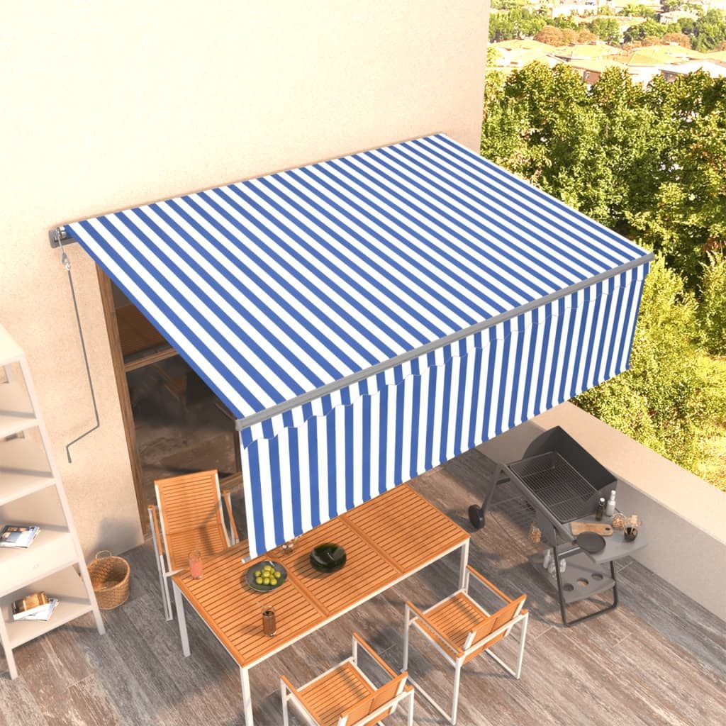 Markise Einziehbare 4,5 x 3 m Blau und Weiß