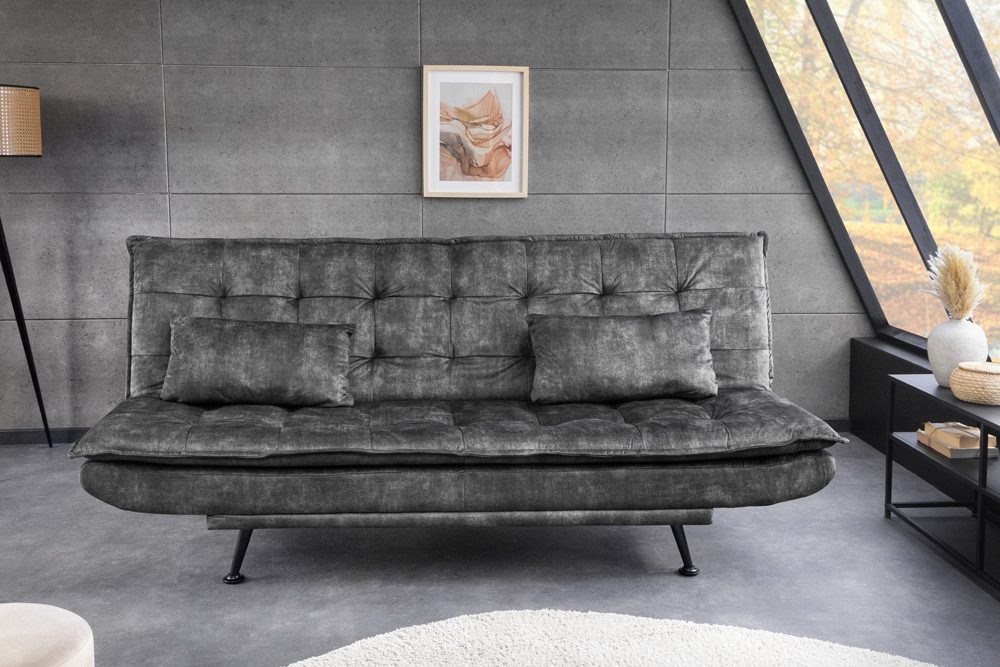 riess-ambiente Schlafsofa JAZZ 190cm grau – 3-Sitzer Sofa mit Bettfunktion, Samtbezug, modern, Einzelartikel 1 Teile, komfortable Ausziehcouch mit Polsterung – ideal fürs Gästezimmer