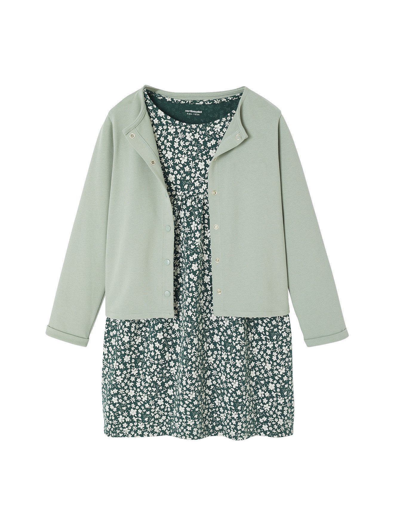 vertbaudet Kleid & Hose Mädchen-Set: Sweatjacke & Blumenkleid Blumenprint