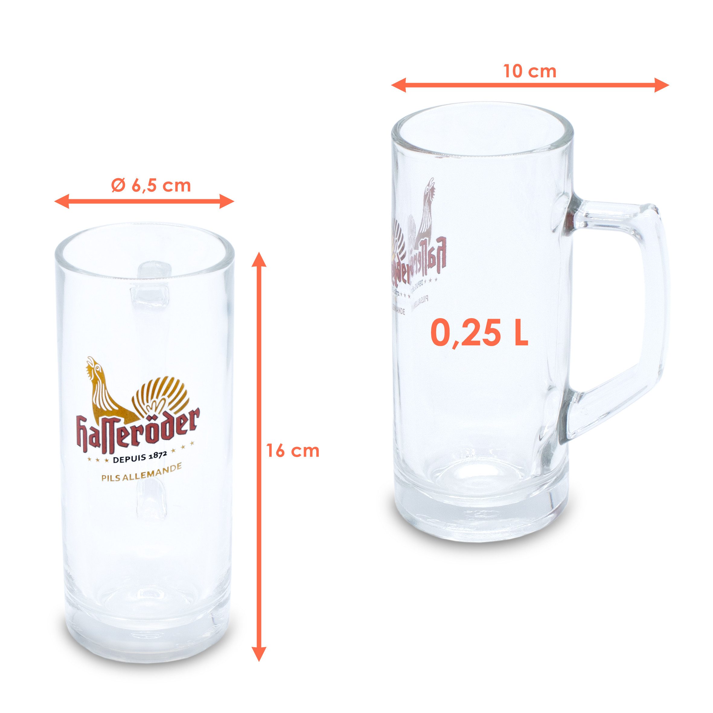 Spetebo Bierglas Bierglas 250 ml aus Klarglas - 6er Set, Glas, Bierglas mit Henkel 250 ml spülmaschinenfest