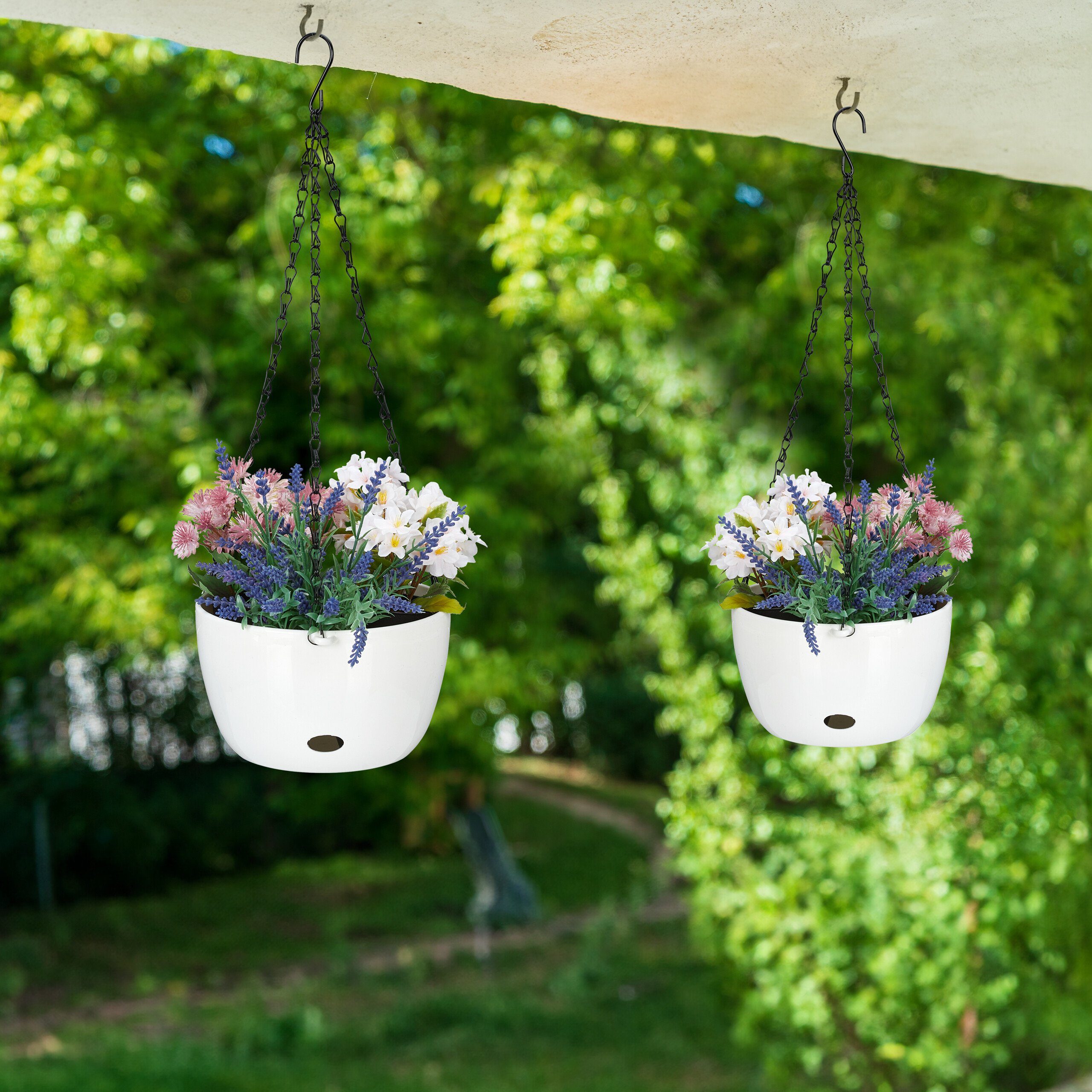 relaxdays Blumenampel 2 Blumenampeln mit Wasserspeicher - M (2 St) – Bild 5 von 5