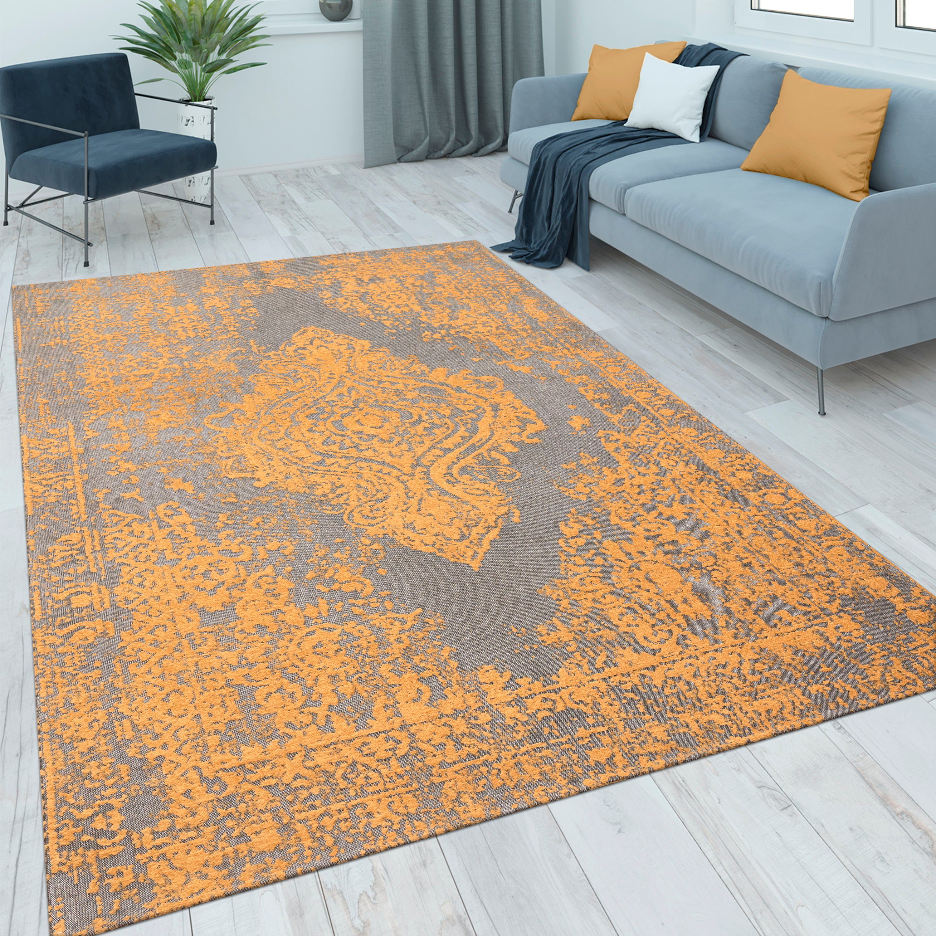 Paco Home Teppich Mariba 200, rechteckig, Höhe: 13 mm, Kurzflor, meliert, Orient-Optik, Hoch-Tief Effekt, Wohnzimmer