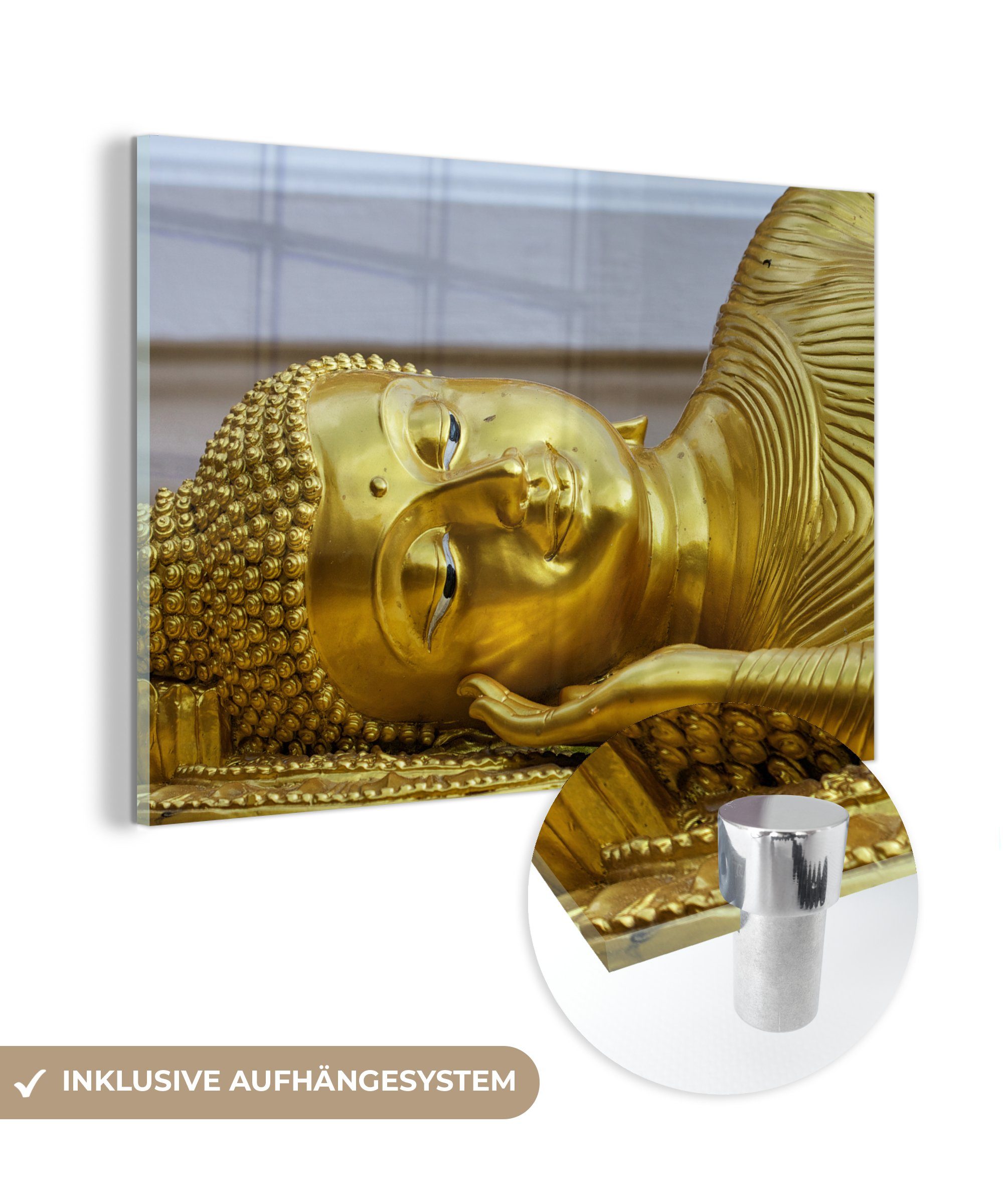MuchoWow Acrylglasbild Liegender Buddha aus Gold, (1 St), Acrylglasbilder Wohnzimmer & Schlafzimmer