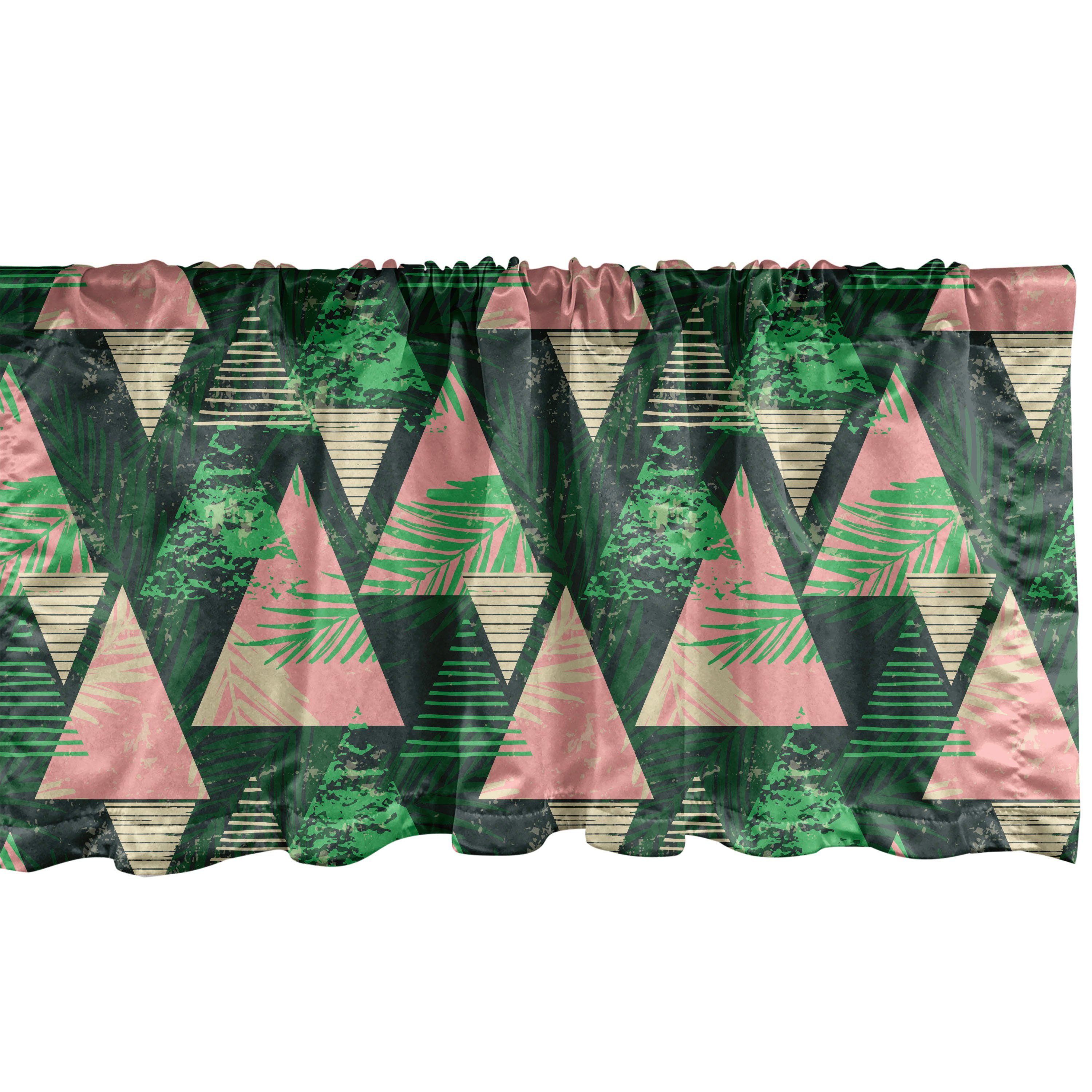 Scheibengardine Vorhang Volant für Küche Schlafzimmer Dekor mit Stangentasche, Abakuhaus, Microfaser, Grunge Trübe Blätter in Triangles