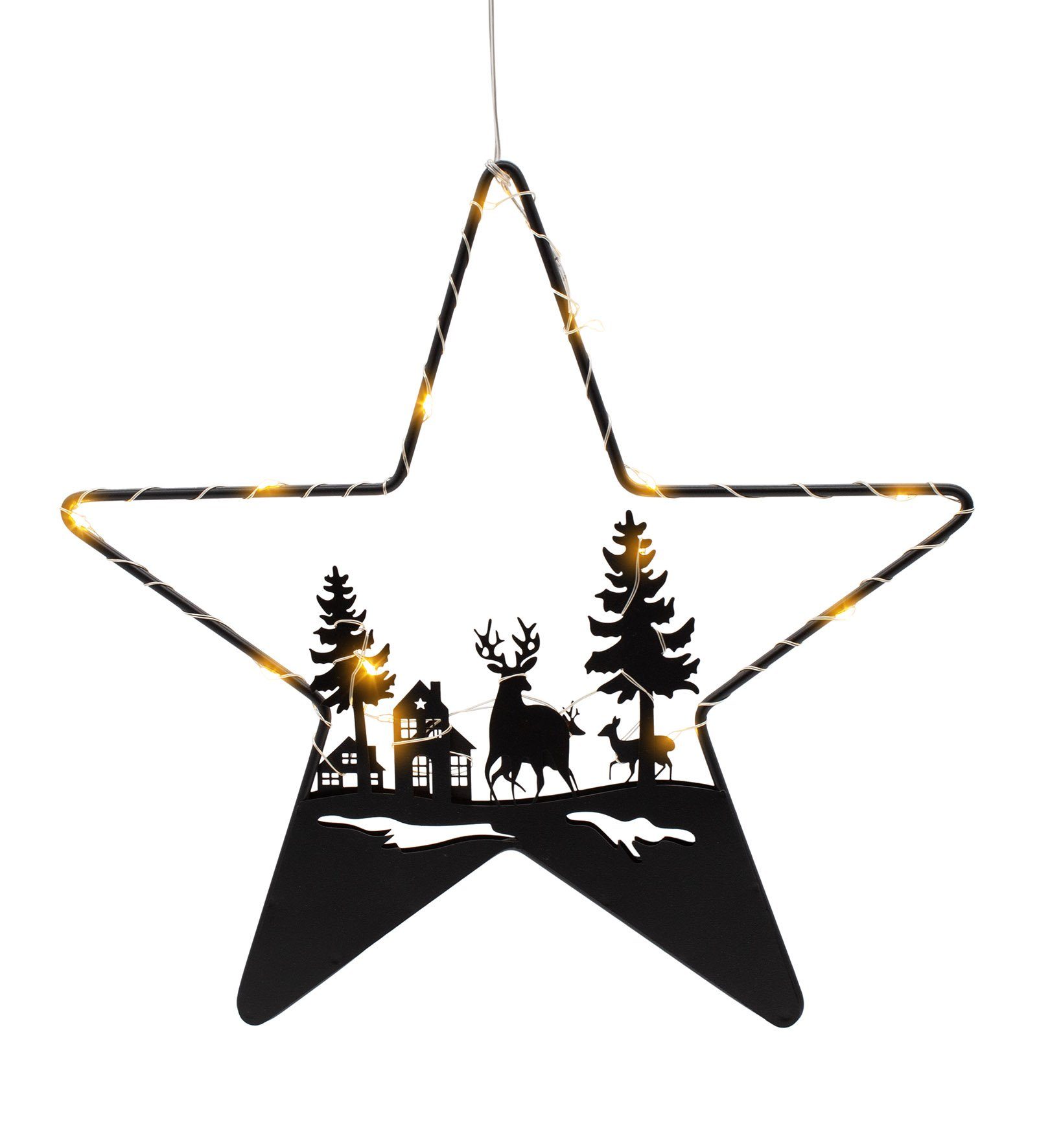 Spetebo Hängedekoration LED Stern Silhouette schwarz mit Weihnachts Motiv ( günstig online kaufen