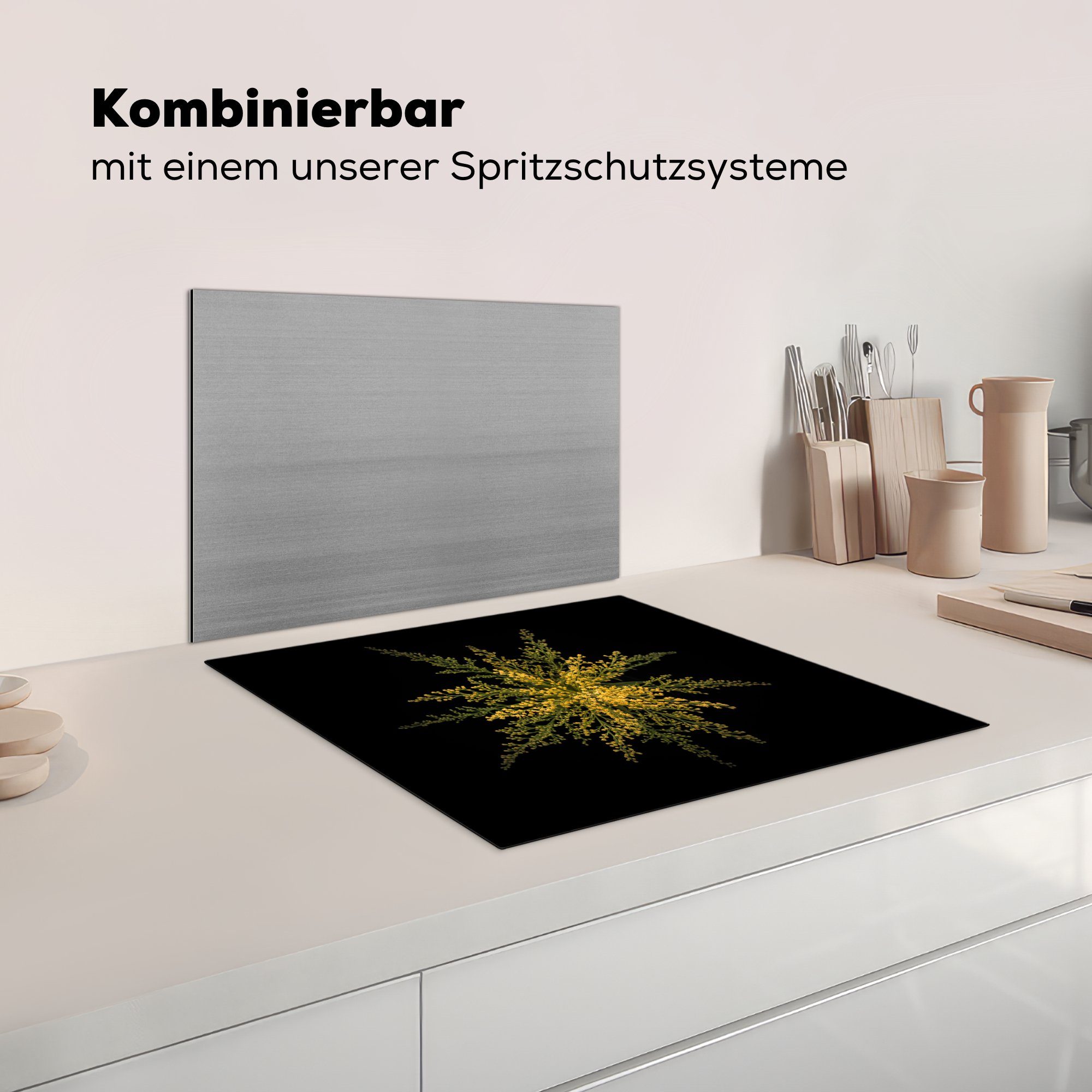 tlg), küche, - Goldrute Induktionsmatte die - für cm, Ceranfeldabdeckung Grün, Herdblende-/Abdeckplatte MuchoWow Vinyl, Blume (1 59x52