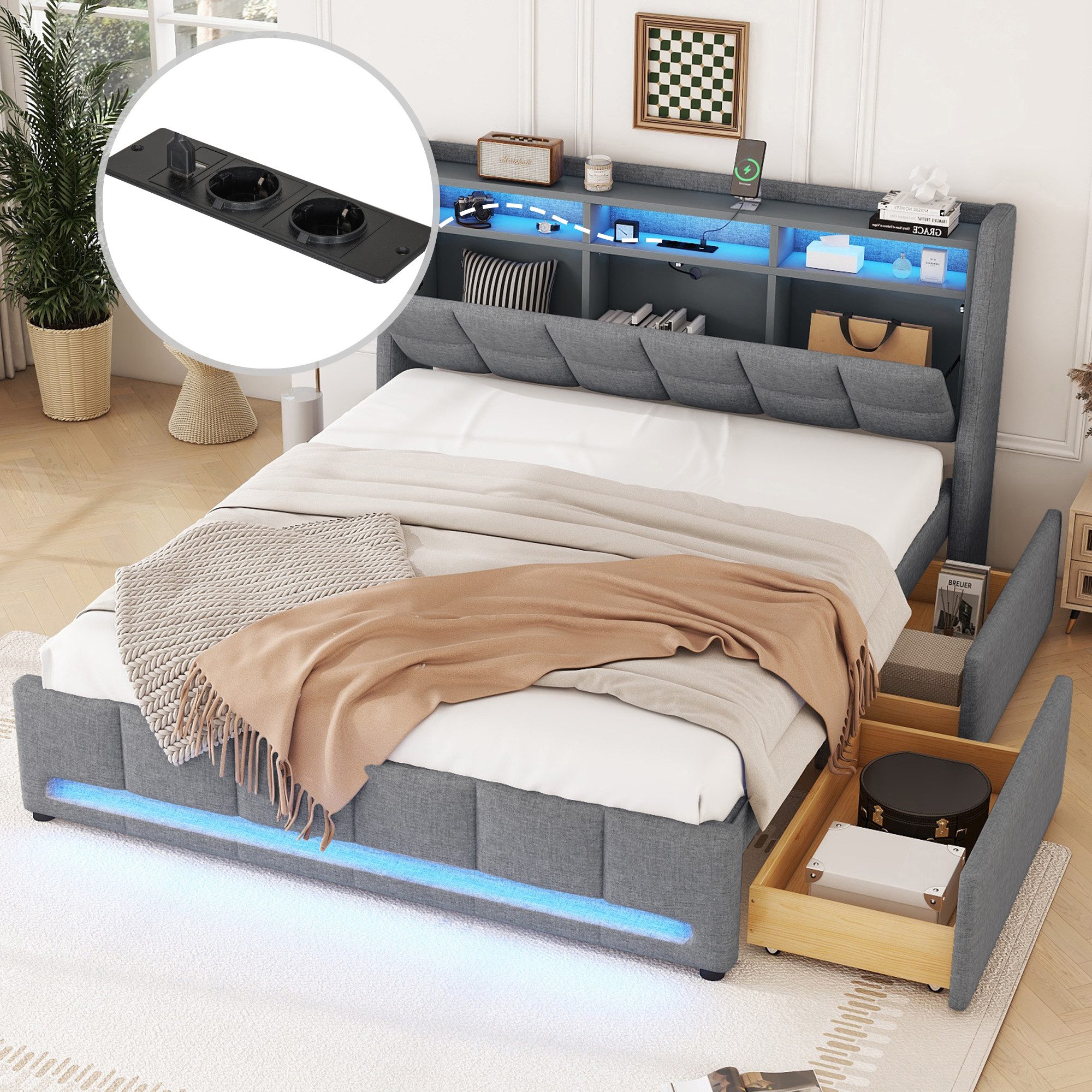 HAUSS SPOLE Polsterbett 140x200 mit LED-Licht, günstig online kaufen
