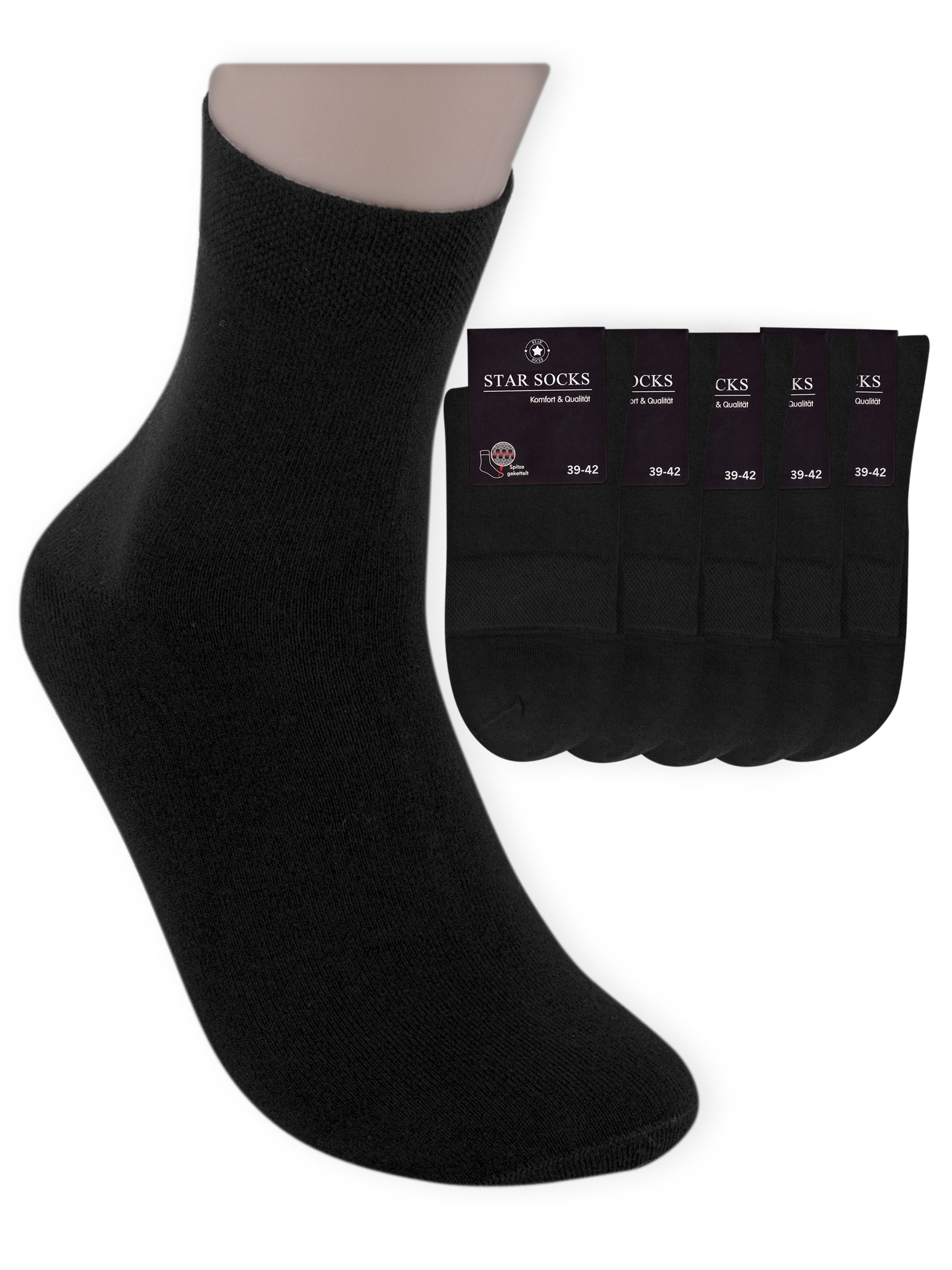 Die Sockenbude Kurzsocken BLACK - Herrensocken (Bund, 5-Paar, schwarz) Business-Socken mit Komfortbund ohne Gummi