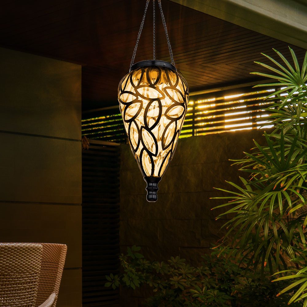 GLOBO LIGHTING LED Solarleuchte, LED-Leuchtmittel fest verbaut, Warmweiß, Solarlampe Gartendeko Hängeleuchte Außenlampe hängend LED