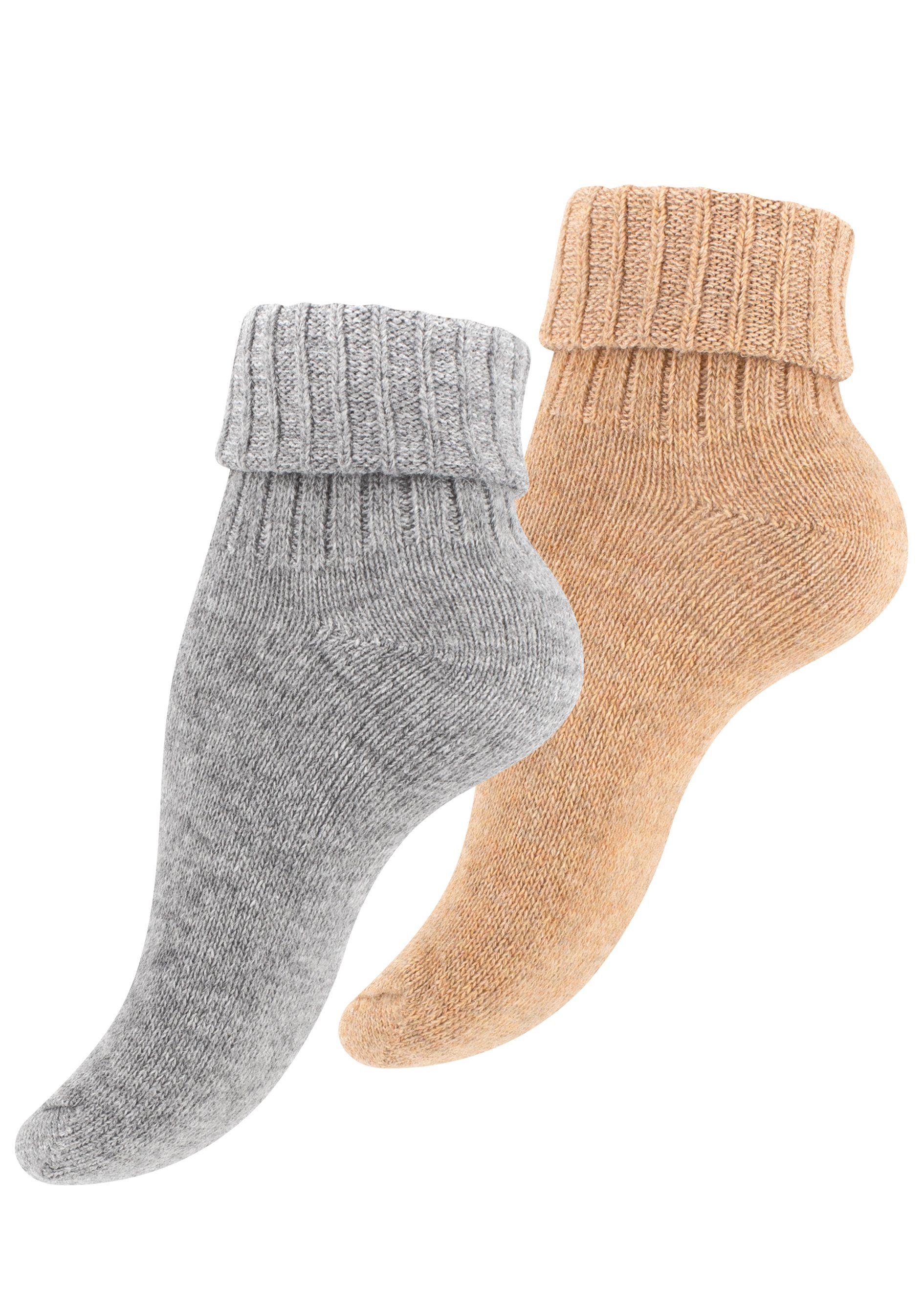 Cotton Prime® Socken Alpaka Socken mit Umschlag (2-Paar) ökologisch gefärbt und vorgewaschen hellgrau/beige