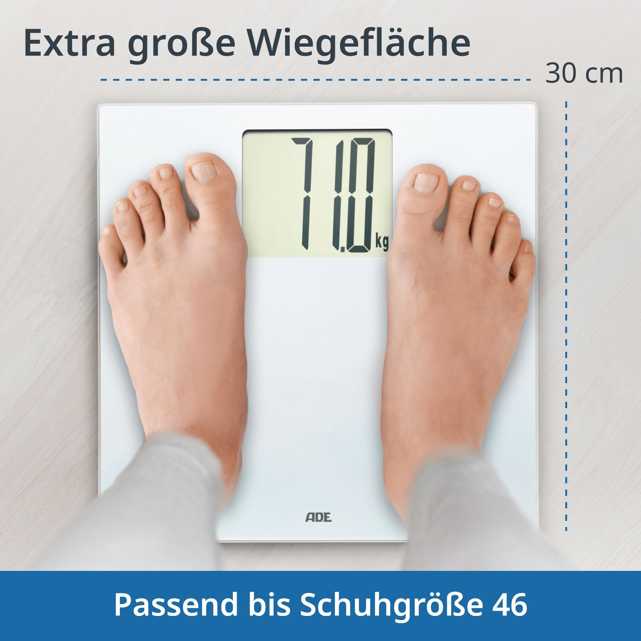 ADE Personenwaage Digitale Körperwaage bis 200 kg, XXL Display, gut ablesbar, Waage mit großen Ziffern für Senioren, inkl. 3 AAA Batterien – Bild 4 von 5