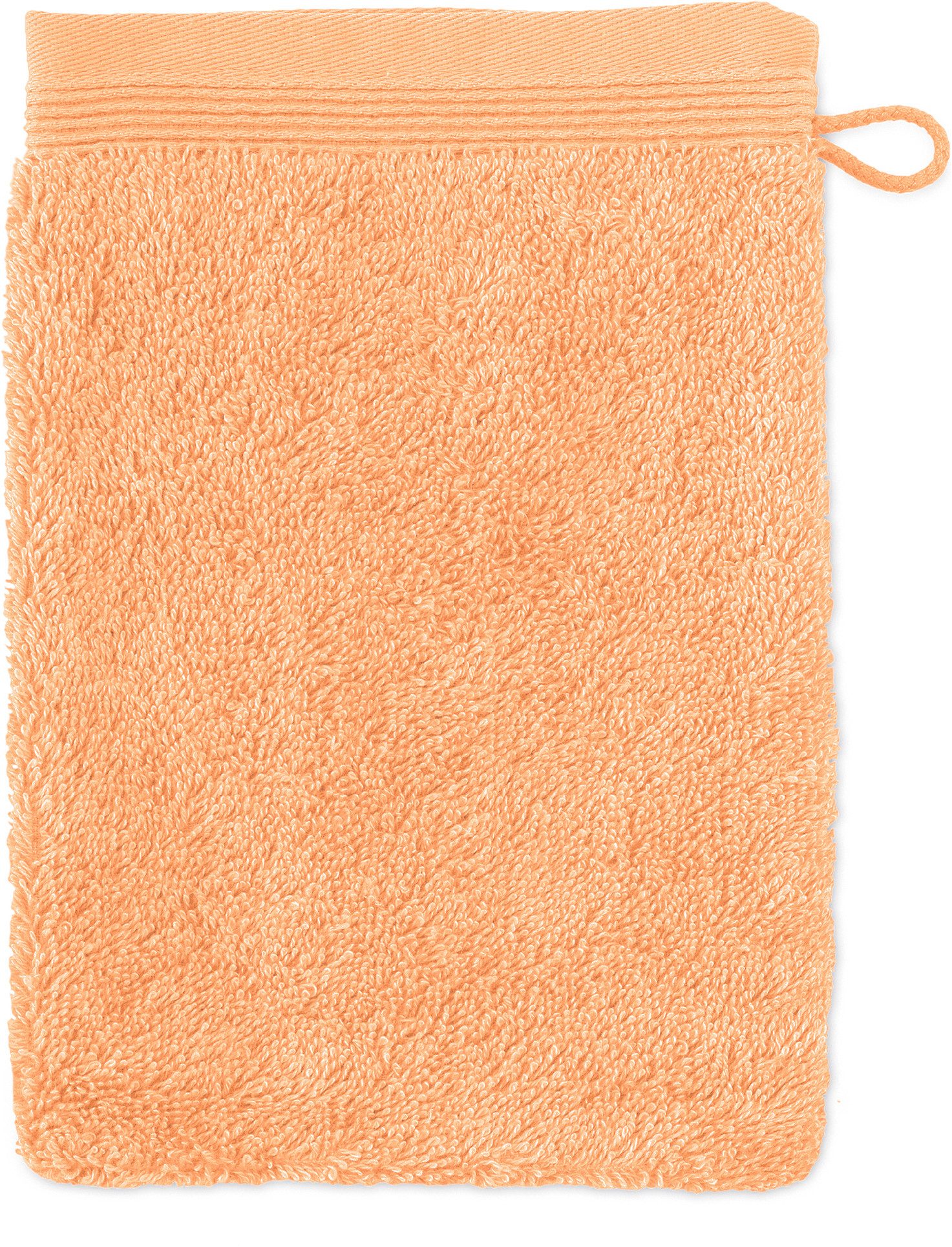 Möve Waschhandschuh Superwuschel 100% Premium Cotton Baumwolle, Walkfrottier (1-St), mit Biesenbordüre und praktischem Kordelaufhänger, einfarbig, weich