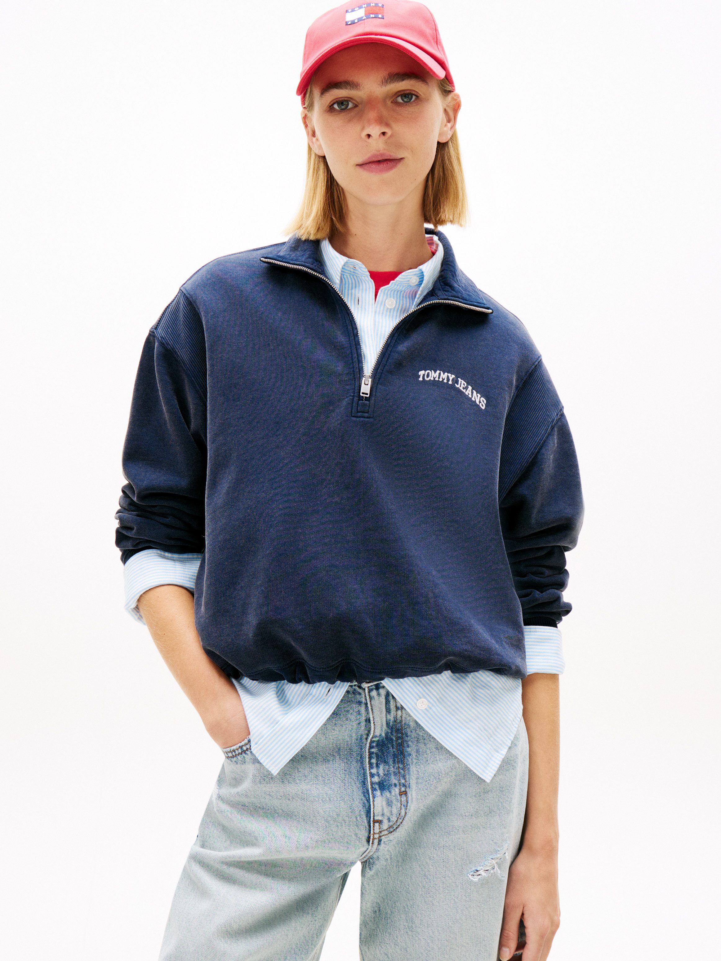 Tommy Jeans Sweatshirt TJW RLX SH VARSITY 1/4 ZIP Baumwolle, Relaxed Fit