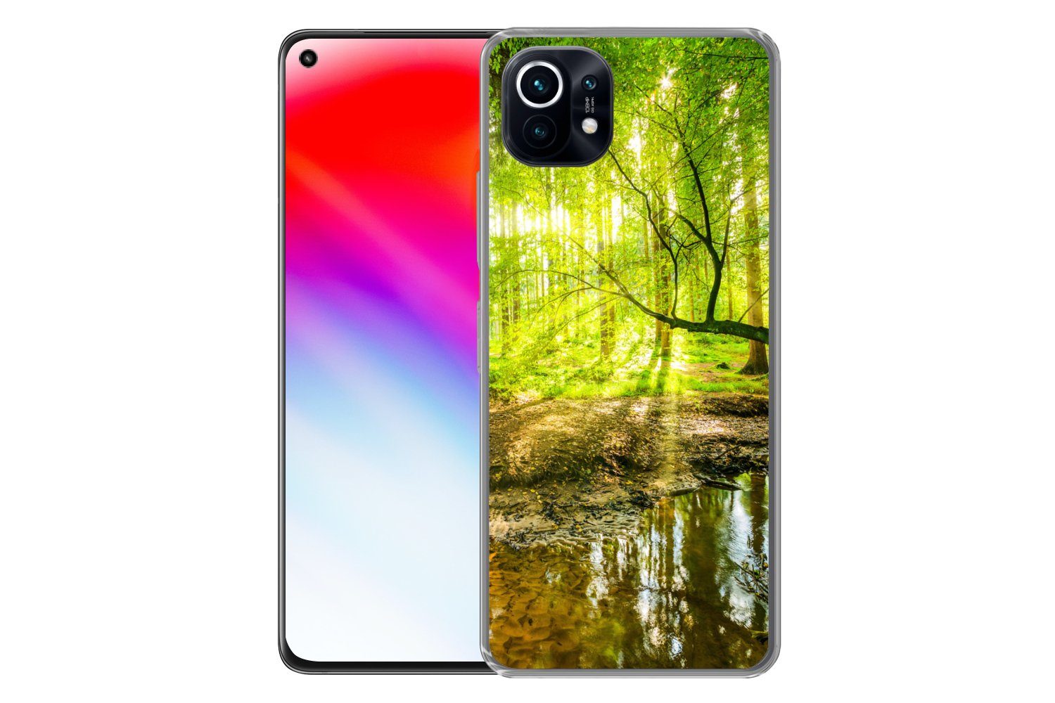 MuchoWow Handyhülle für Xiaomi Mi 11 Wald - Landschaft - Wasser - Bäume - Sonne - Grün - N, Phone Case, Silikon, Schutzhülle Dünn