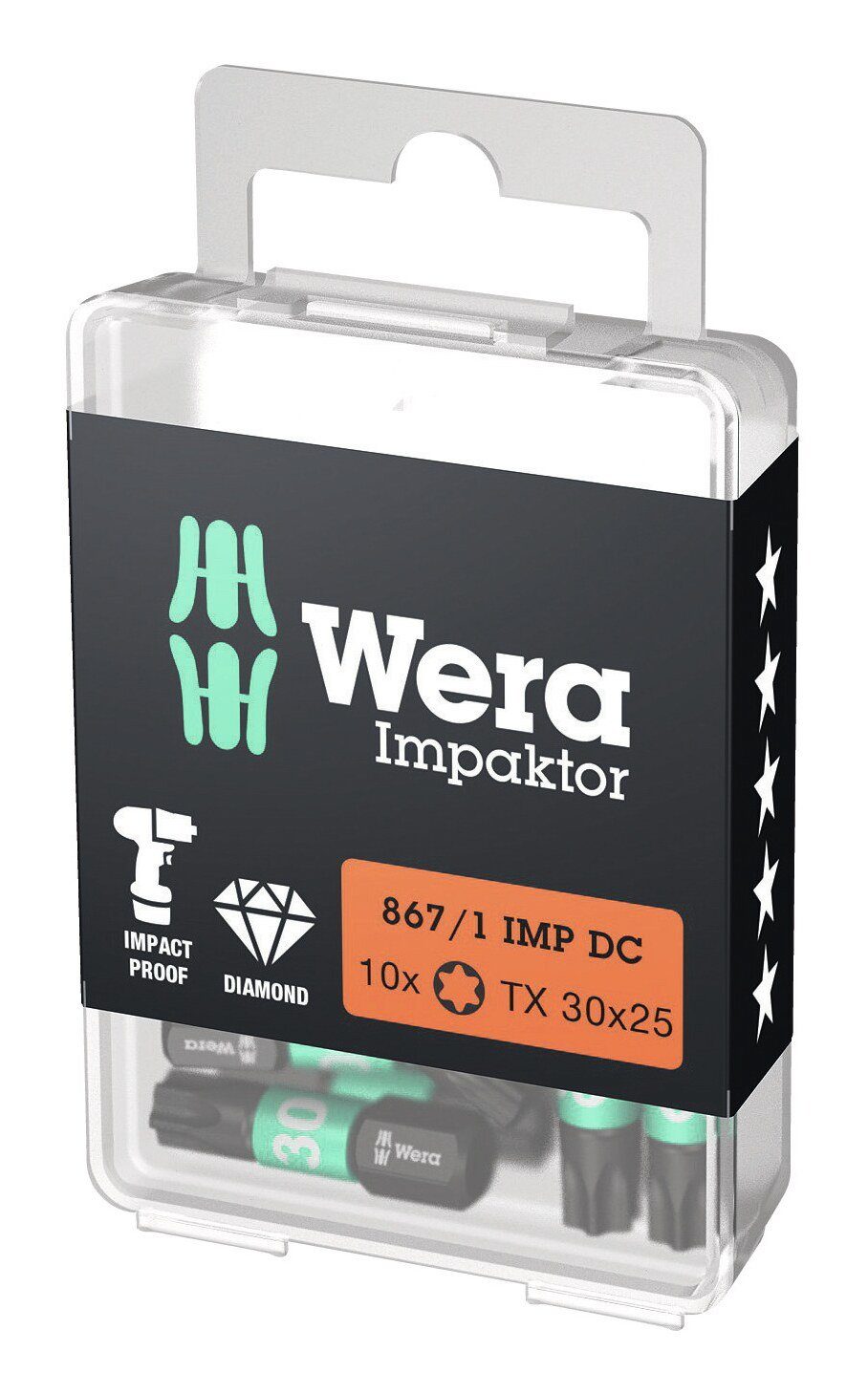 Wera Bit-Set, Bit-Sortiment Impaktor 1/4" DIN 3126 C6,3 T30 x 25 mm 10er Pack