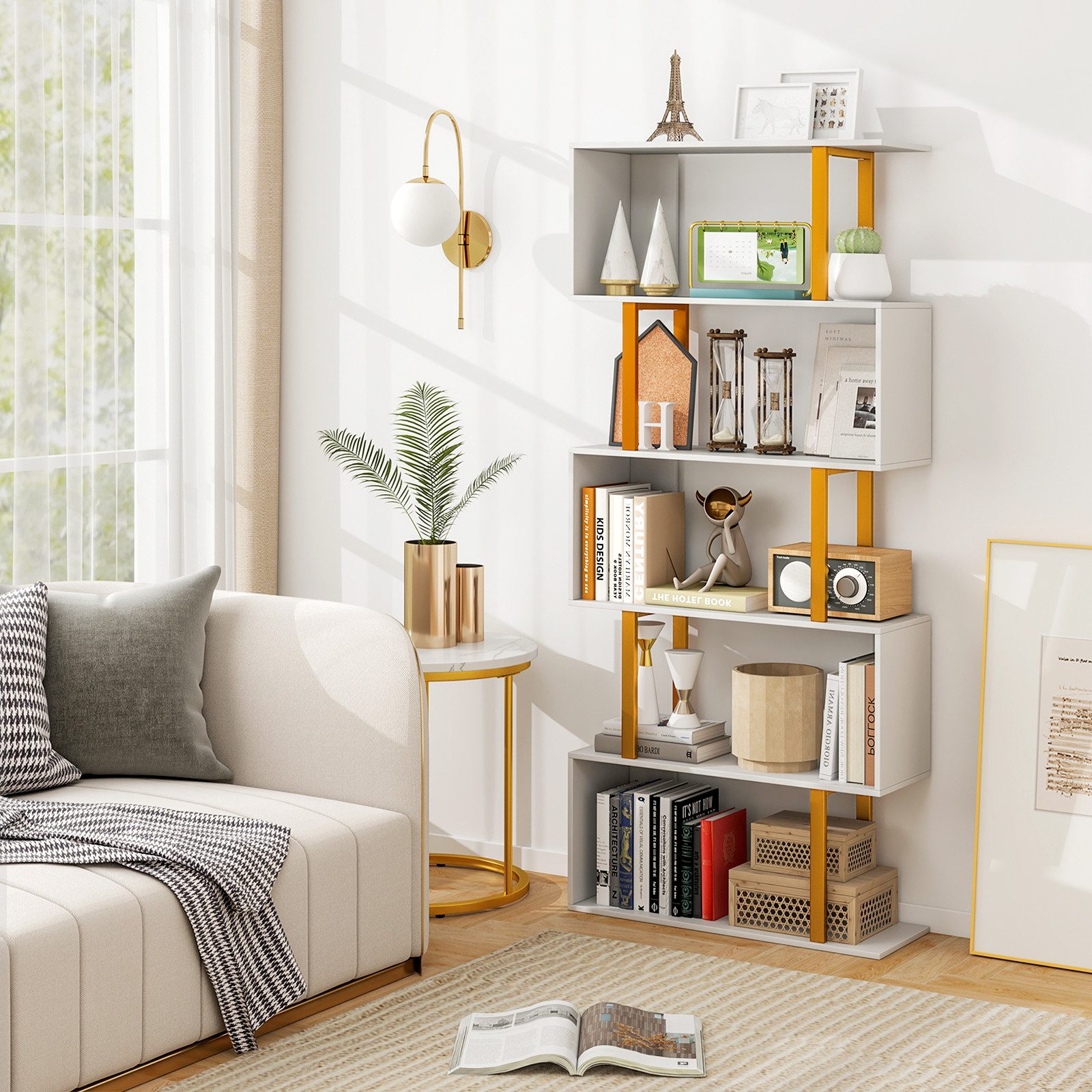 COSTWAY Bücherregal, Raumteiler mit 5 Ebenen, günstig online kaufen