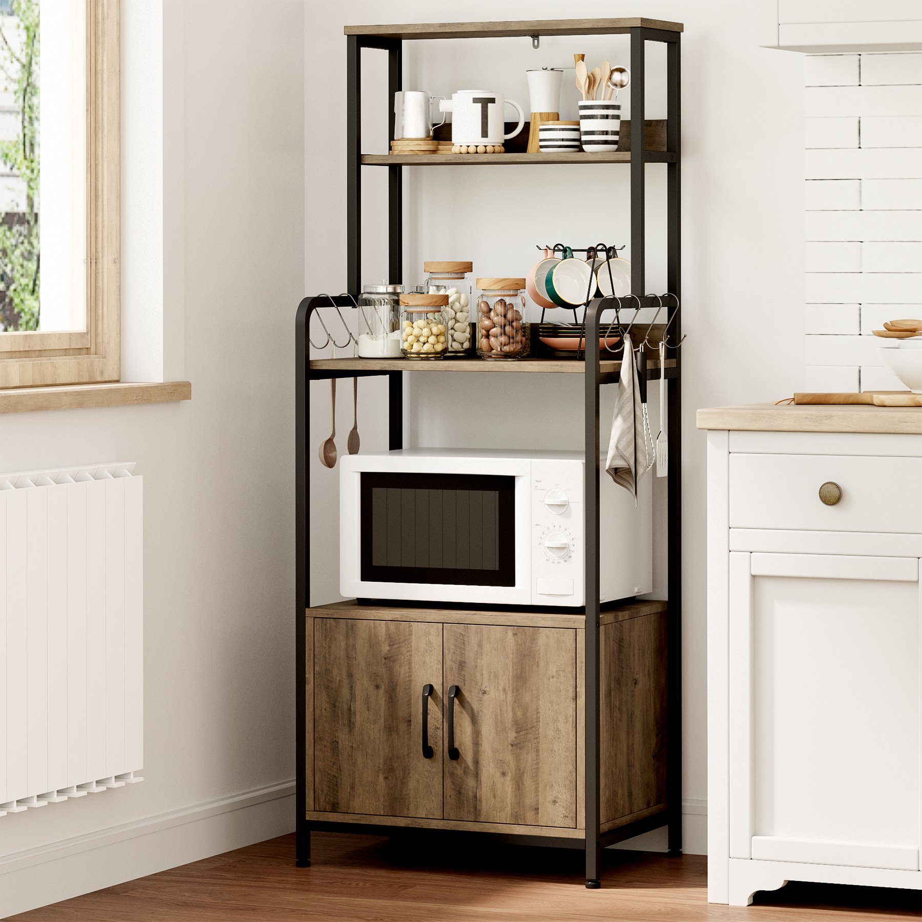 HOMECHO Küchenregal, Bäckerregal mit Tür Standregal aus Holz und Metall für günstig online kaufen