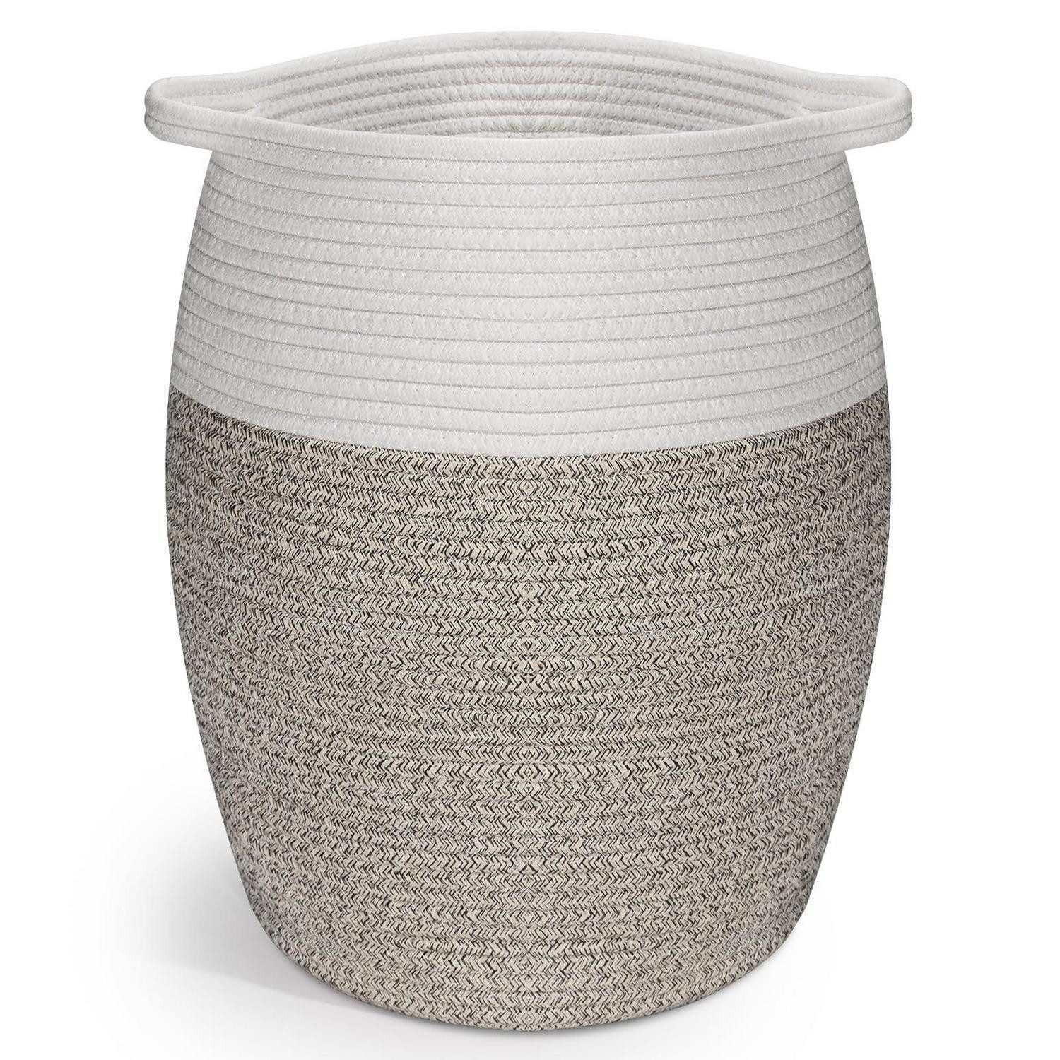 LuxusKollektion Wäschekorb Baumwollseilkorb Wäschekorb Geflochten Weiß+braun 30x45cm 40l