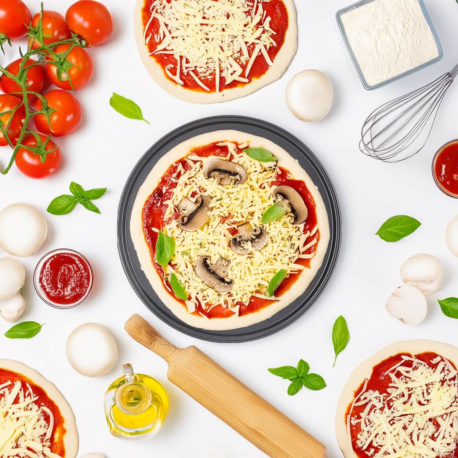 Morleos Pizzablech 4x Pizzableche Ø 32 cm rund, gelochtes Pizzabackblech, (4-St)
