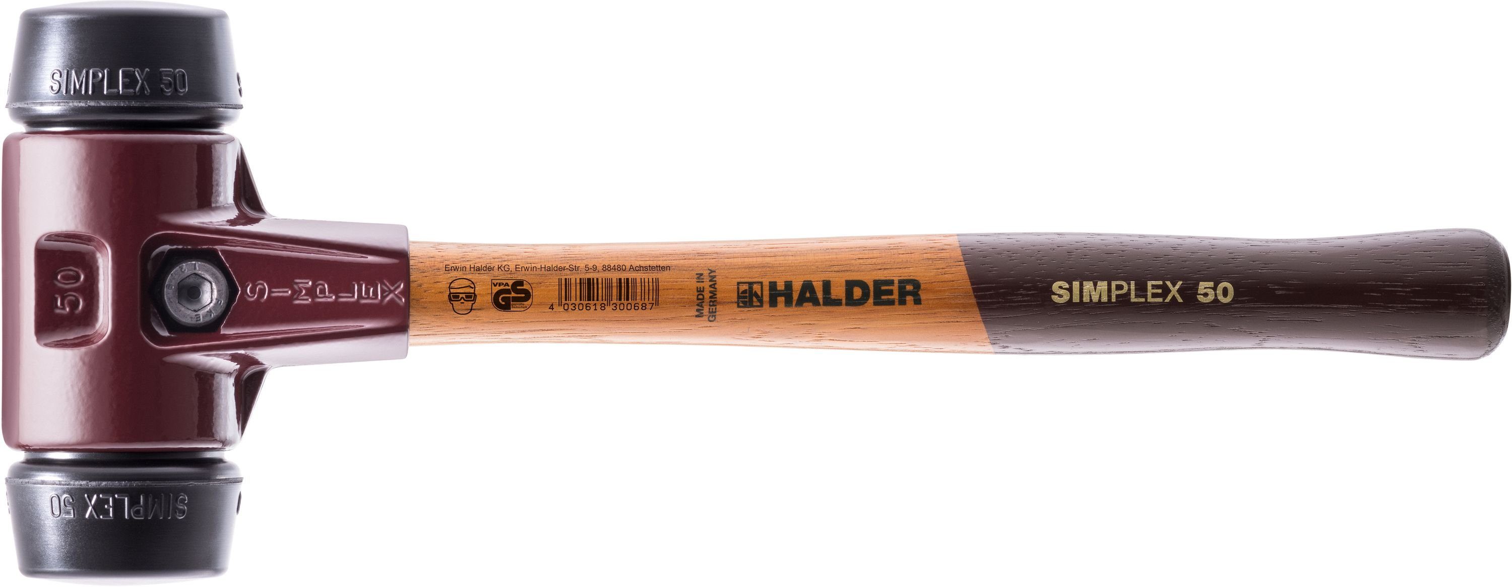 Halder KG Hammer SIMPLEX-Vorschlaghammer mit Stahlgussgehäuse und Hickorystiel Ø=80 mm