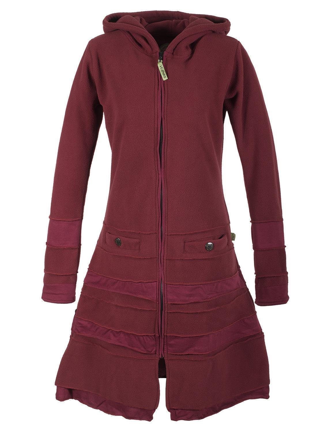 Vishes Wintermantel Patchwork Eco Recycling Fleecemantel mit Kapuze Hippie, Ethno, Gothik, Mittelalter Style