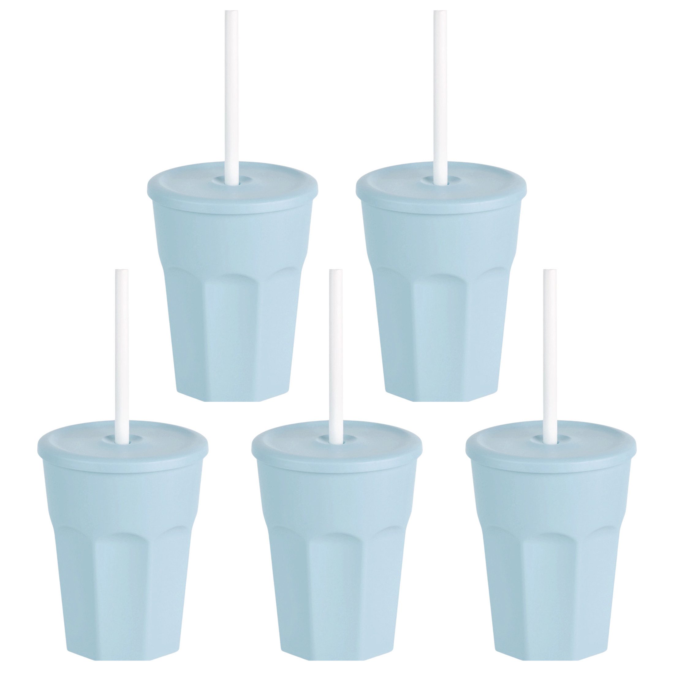 Engelland Becher Wiederverwendbare Plastikbecher mit Deckel und Strohhalm, 0,25 Liter, 5-tlg., Kunststoff, BPA-frei, spülmaschinengeeignet, lebensmittelecht, Temperaturbeständig