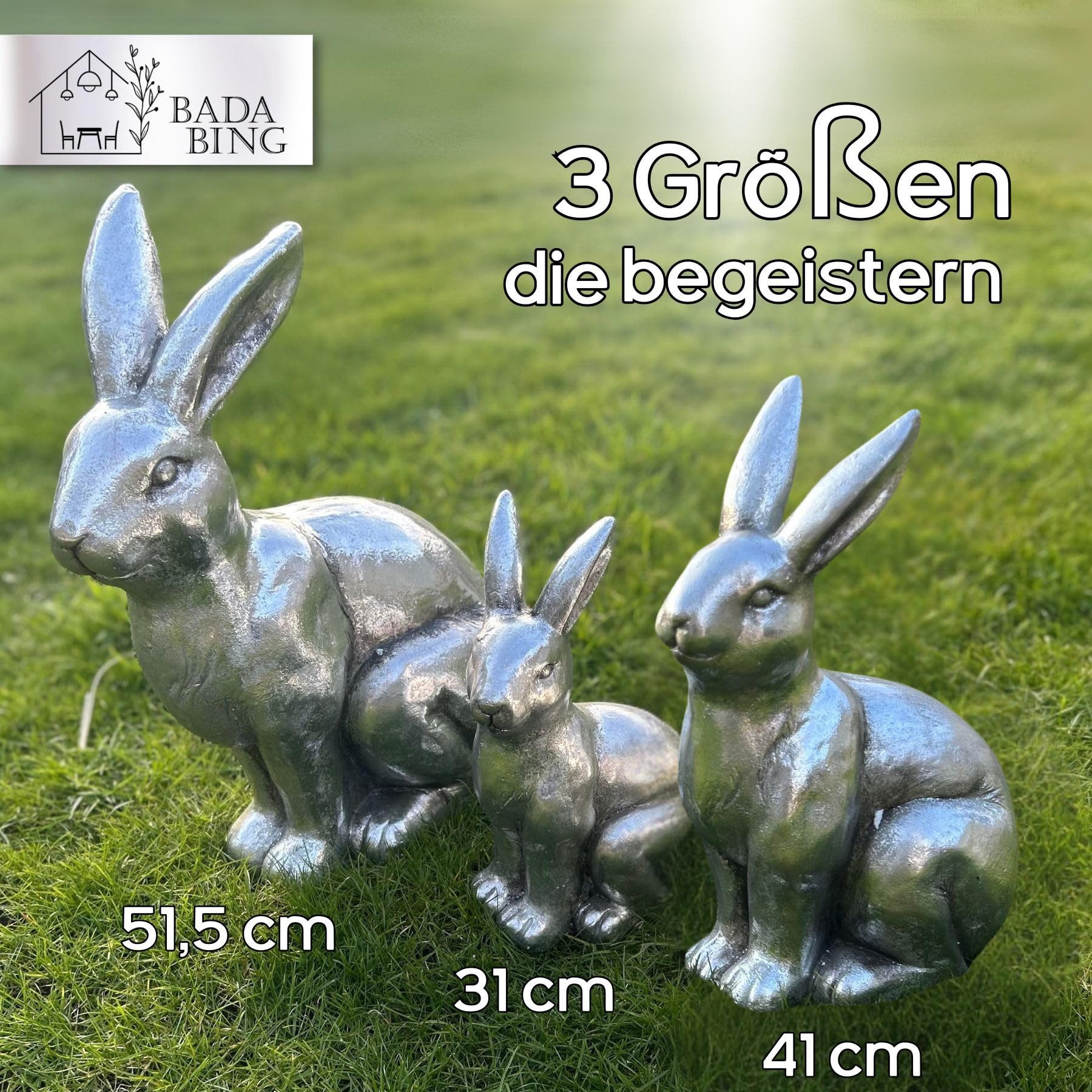 Bada Bing Tierfigur Deko Hase Silber Ostern Frühlings Dekoration Hasen Figur (Dekohase Silber, 1 St., 31 cm), hochwertige Osterdeko