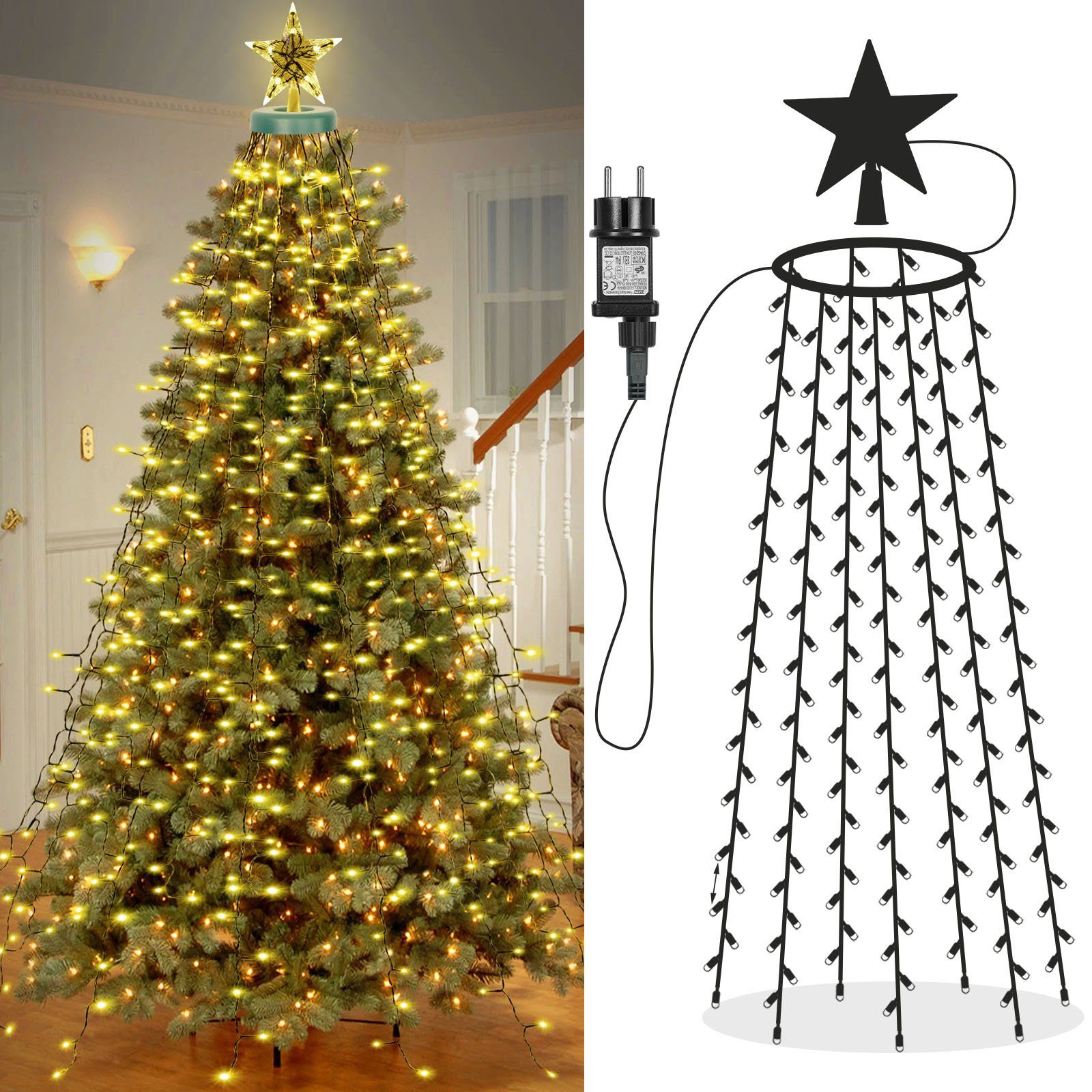 Rosnek LED-Baummantel LED Lichterkette Weihnachtsbaum Wasserfall Beleuchtung, Timer, 31V Sichere Spannung