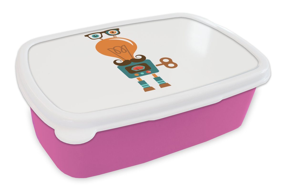 Kunststoff für Brille MuchoWow - Lunchbox Jungen, rosa Erwachsene, Schnauzbart Kinder Roboter Snackbox, Brotbox Kunststoff, - Mädchen, (2-tlg), - - Kinder, Brotdose