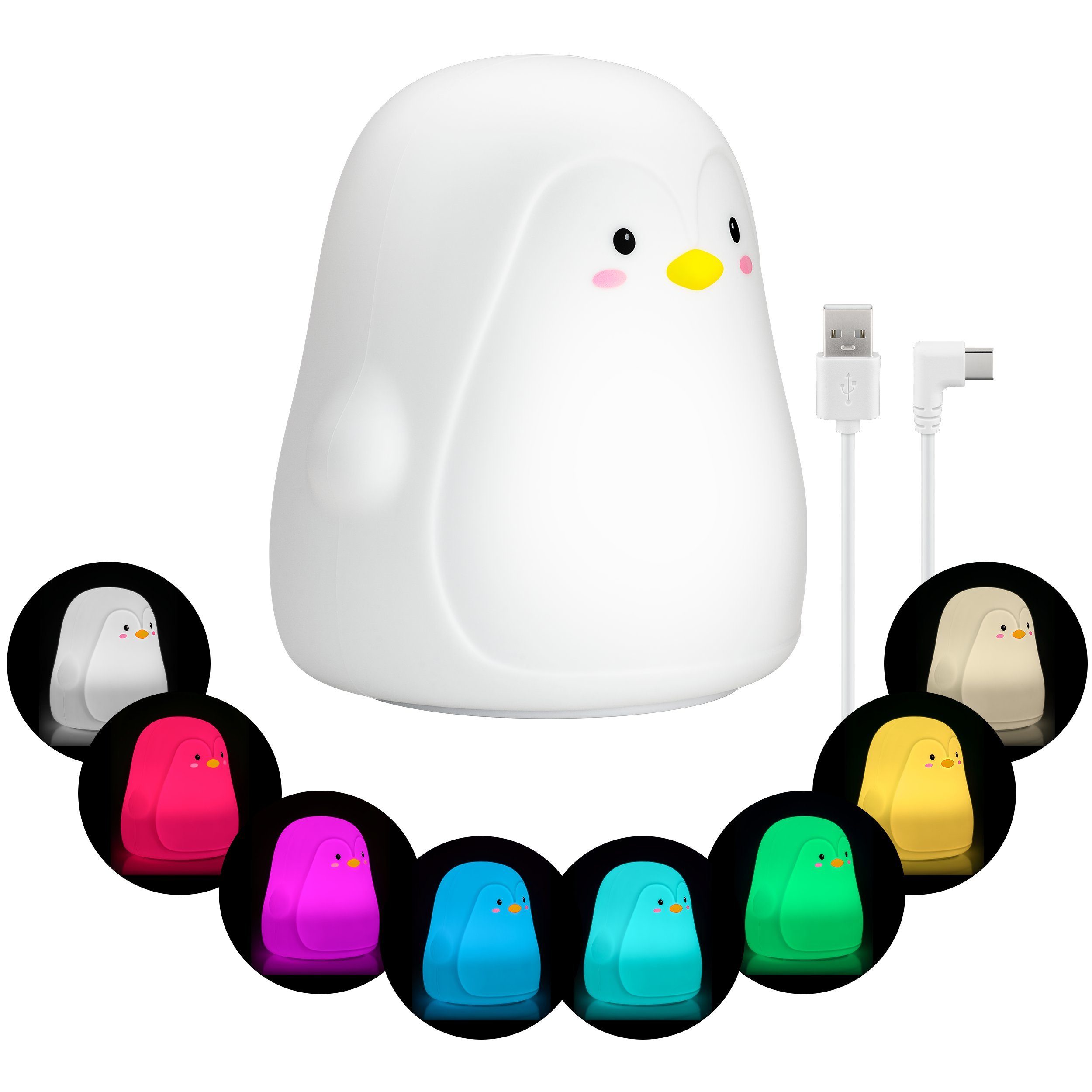 Goobay LED Nachtlicht LED Einschlafhilfe mit Farbwechsel für Babys, LED fest integriert, Warmweiß, Farbwechsler, Li-Ion-Akku / 3 Leuchtmodi / Touch-Sensor / Weiches Silikon