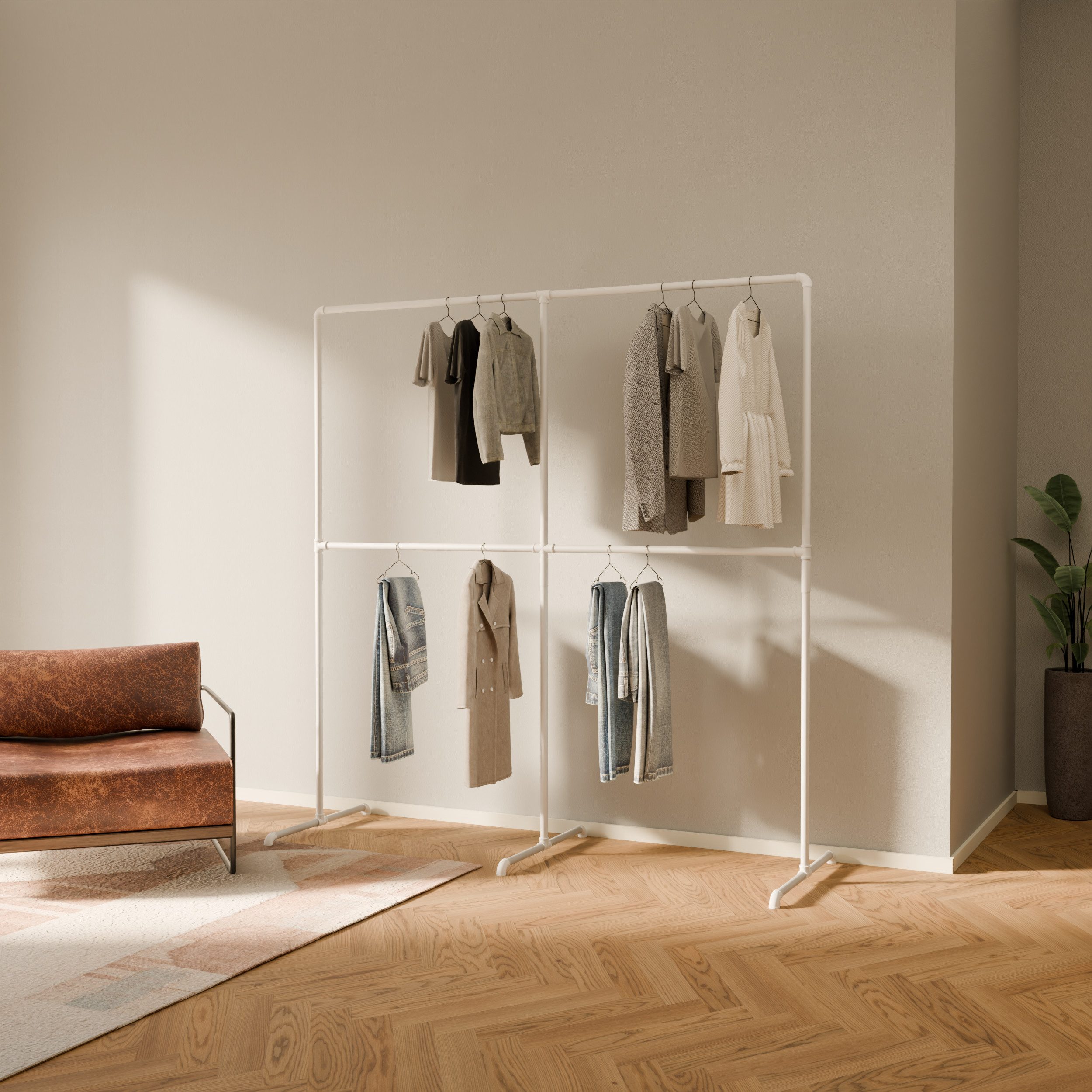 pamo. design Kleiderständer Kleiderständer LAS weiß - freistehende Garderobe, kratzfeste & platzsparende Kleiderstange, stabil, einfache Montage