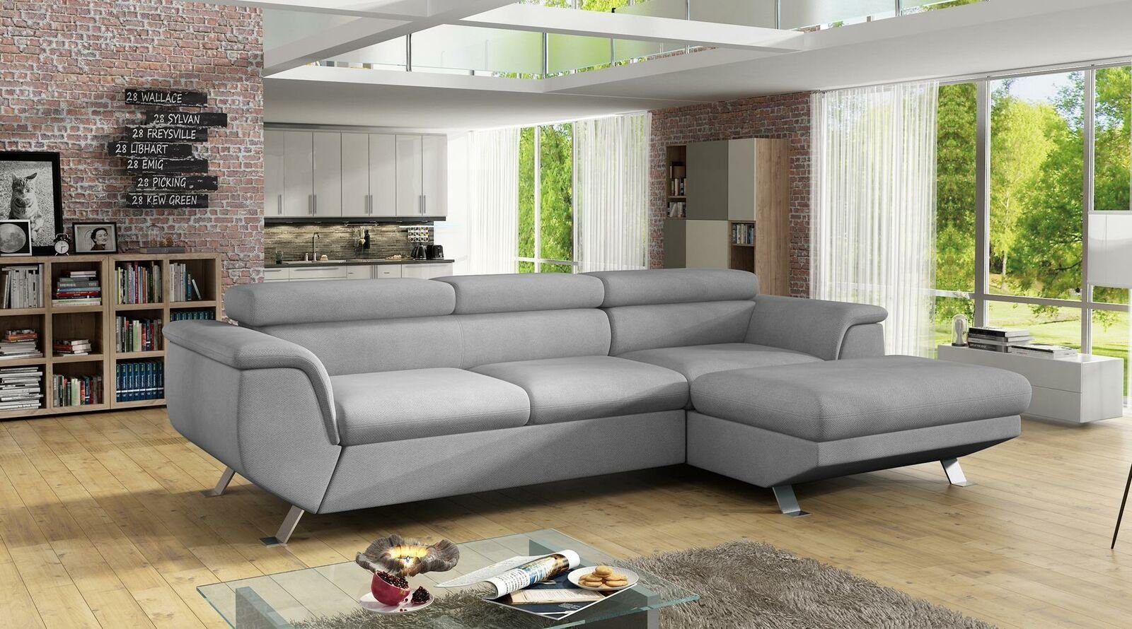 JVmoebel Ecksofa, Eck L Form Textil Sofa Design Ledersofa Ecksofa Polster Eck Couch Grau