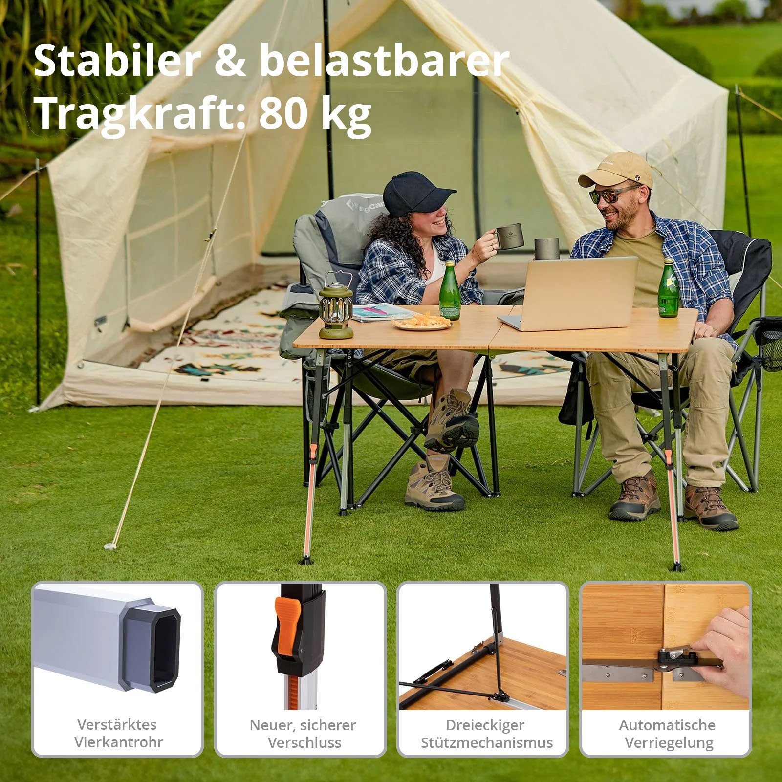 KingCamp Campingtisch Bambus Campingtisch Woboo XL Camping - Falttisch K