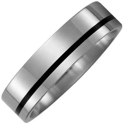 Schmuck Krone Fingerring Ring aus Titan mit Keramik-Streifen schwarz