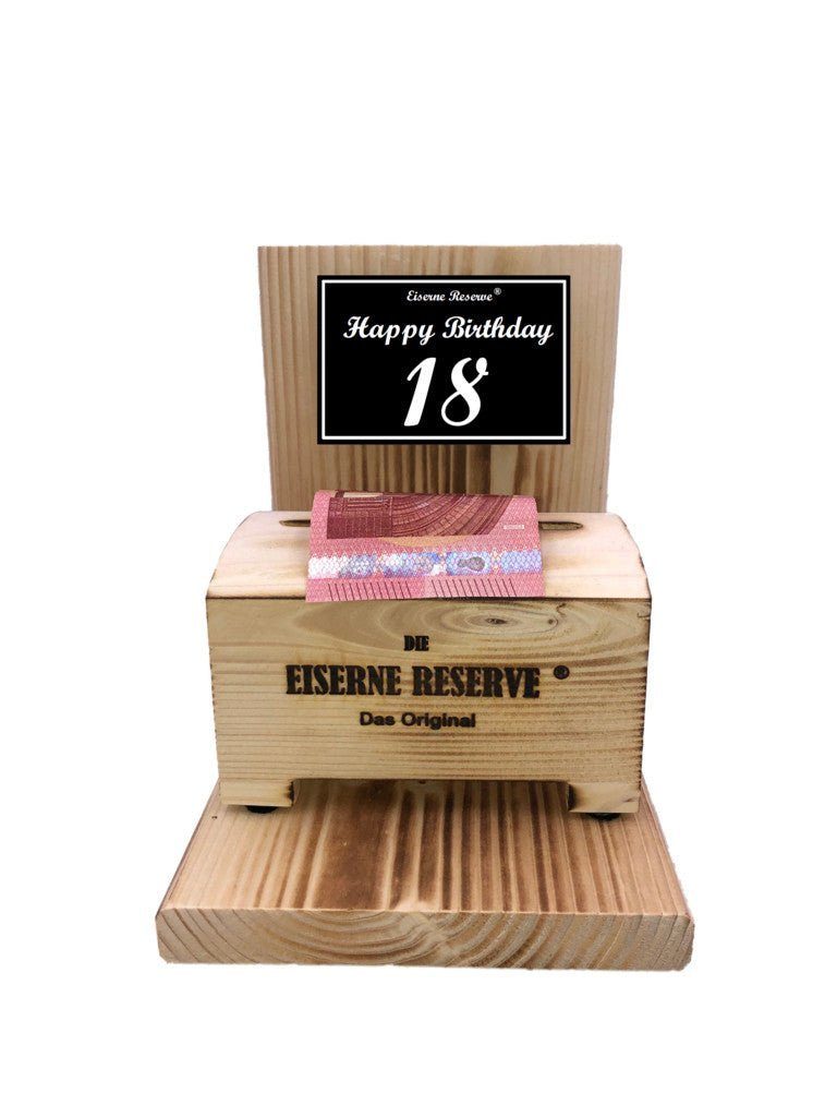 Eiserne Reserve® Geschenkbox Happy Birthday 18 - Eiserne Reserve Geldbox -  Geburtstag Geldgeschenk - Die lustige Geschenkidee - Geld verschenken
