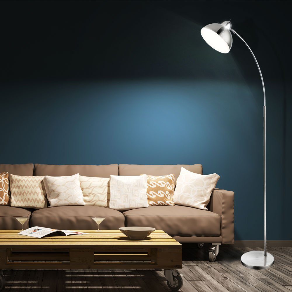 GLOBO LIGHTING LED Stehlampe, Leuchtmittel inklusive, Warmweiß, LED Stehleuchte Bogenlampe Metall Nickel-matt Chrom Höhe 155 cm