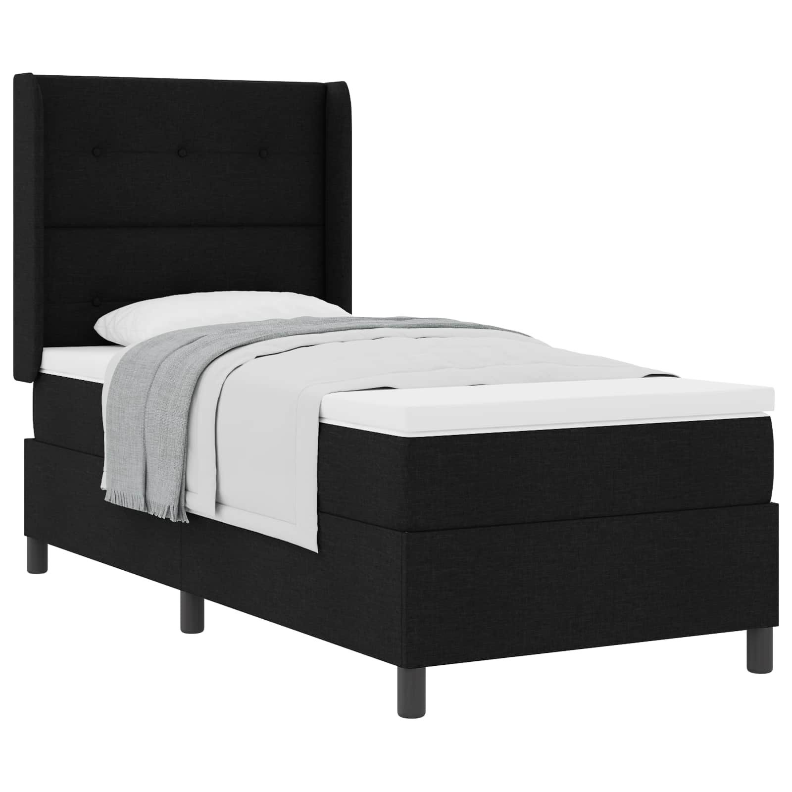 Bett Boxspringbett mit Kissen mit Kopfteil Schwarz 190 x 90 cm Stoff