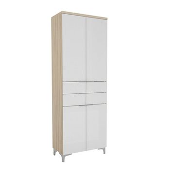 möbelando Garderobenschrank 24272468 (BxHxT: 70x197x38 cm) in Eiche natur - Weißglas mit 2 Türen und 6 Einlegeböden