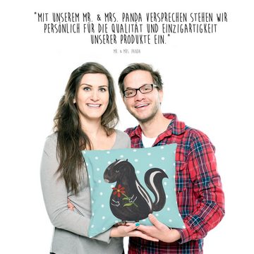 Mr. & Mrs. Panda Dekokissen Stinktier Blume - Türkis Pastell - Geschenk, Motivkissen, Kissenhülle
