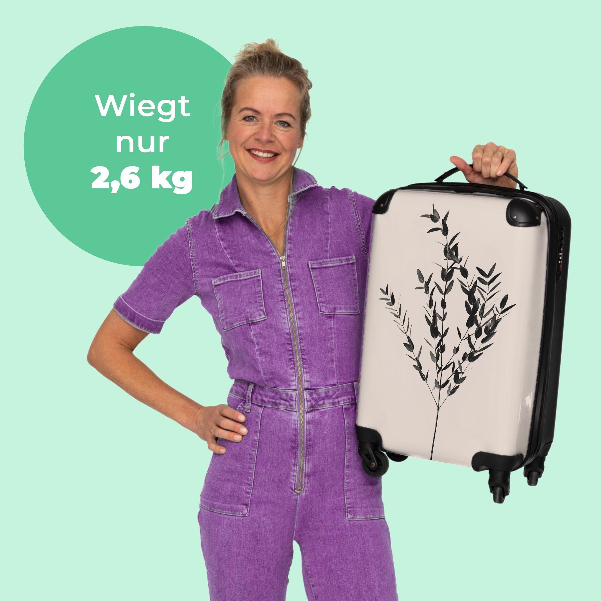 4 - Natur, Trolley Grün Pflanzen Rollkoffer - 55x35x20cm Rollen, mit Handgepäck - Cabin Rollen NoBoringSuitcases.com© Kleine Reisekoffer 4 Handgepäckkoffer