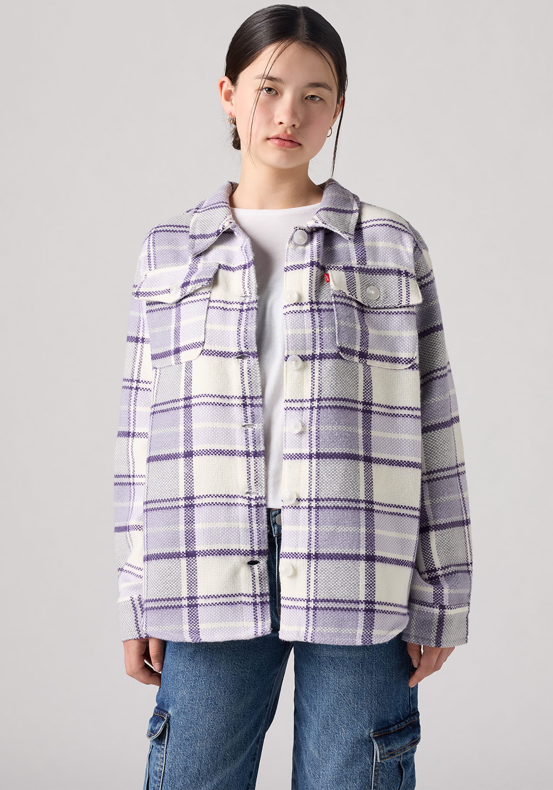 Levi's® Kids Hemdjacke LVG OVERSIZED PLAID SHACKET mit kariertem Fleece, pflegeleicht, Oversized Passform