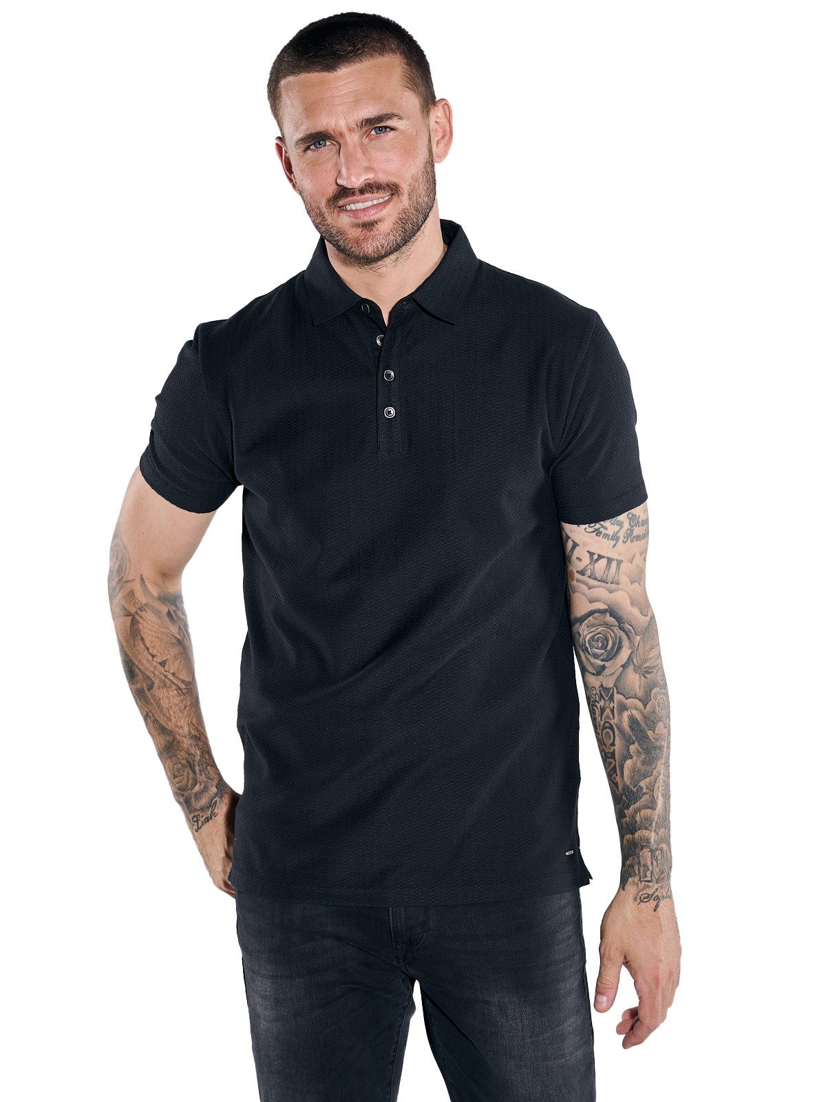 emilio adani Poloshirt emilio adani Herren Polo-Shirt strukturiert, Schwarz