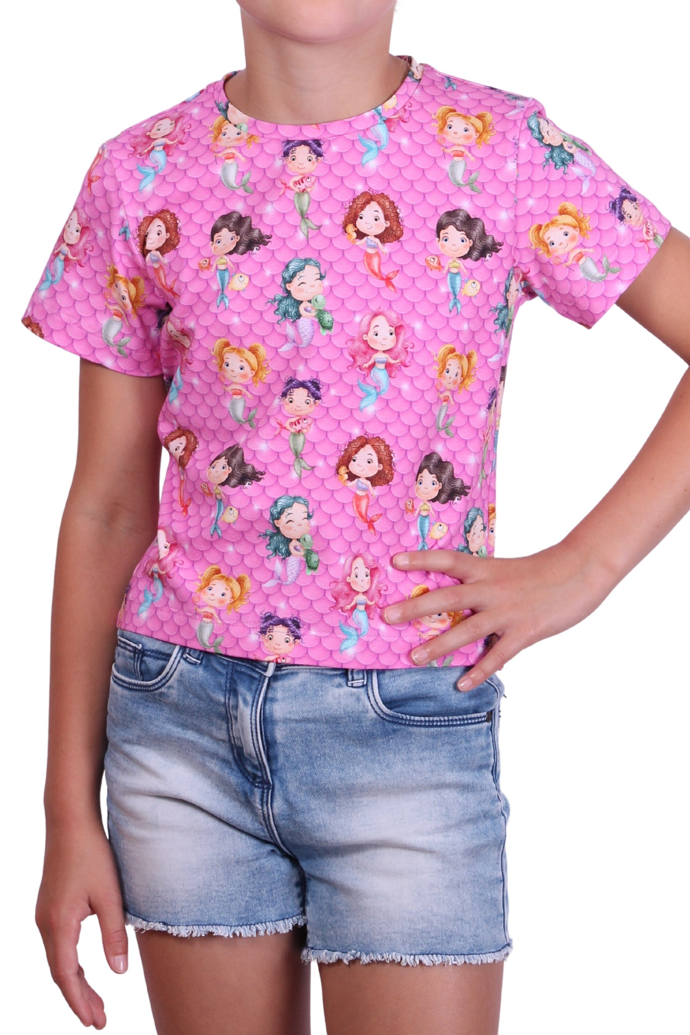 T-Shirt Mädchen Kurzarm-Shirt Motiv-Druck niedliche Meerjungfrau