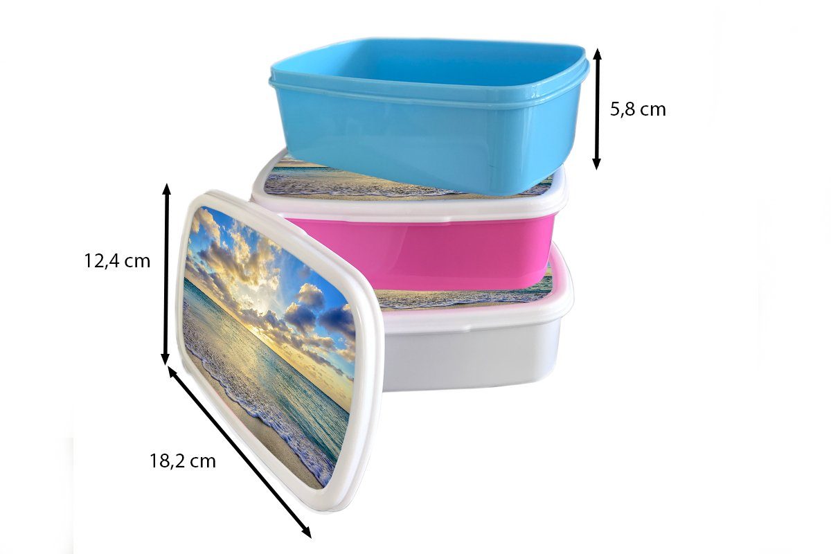 MuchoWow Lunchbox Meer - - Erwachsene, Snackbox, - Wolken Brotdose für (2-tlg), Kinder, Kunststoff Sonne, Kunststoff, Brotbox rosa Mädchen, Strand