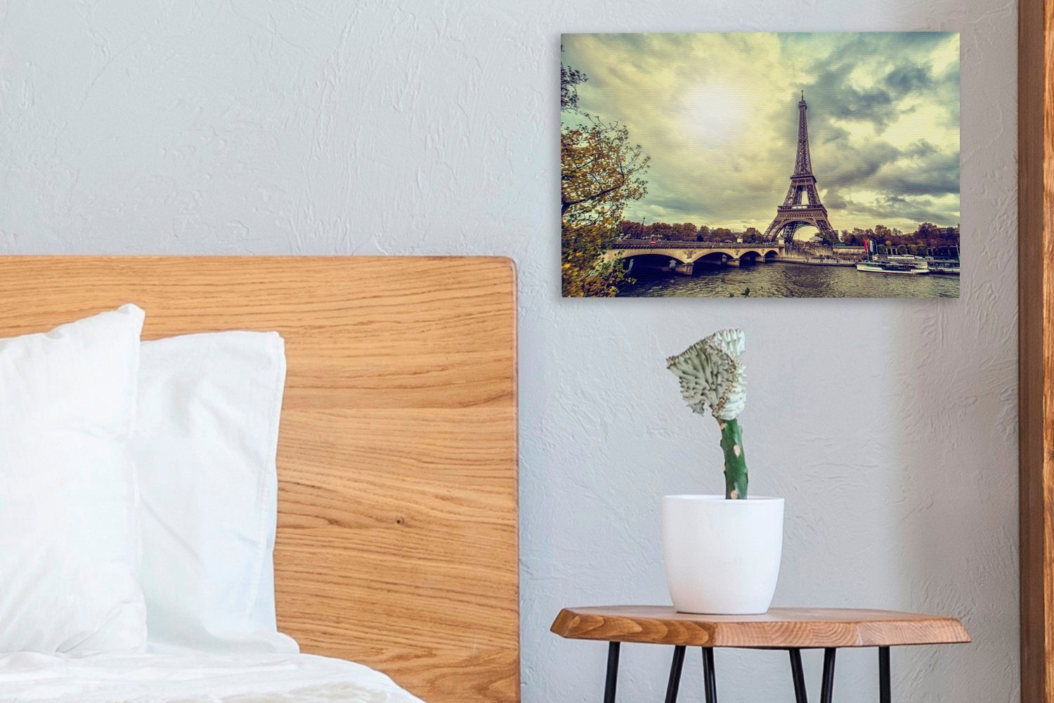 Paris, auf Leinwandbild Wanddeko, Leinwandbilder, St), den Wandbild OneMillionCanvasses® und Aufhängefertig, cm 30x20 Wasserblick Eiffelturm (1
