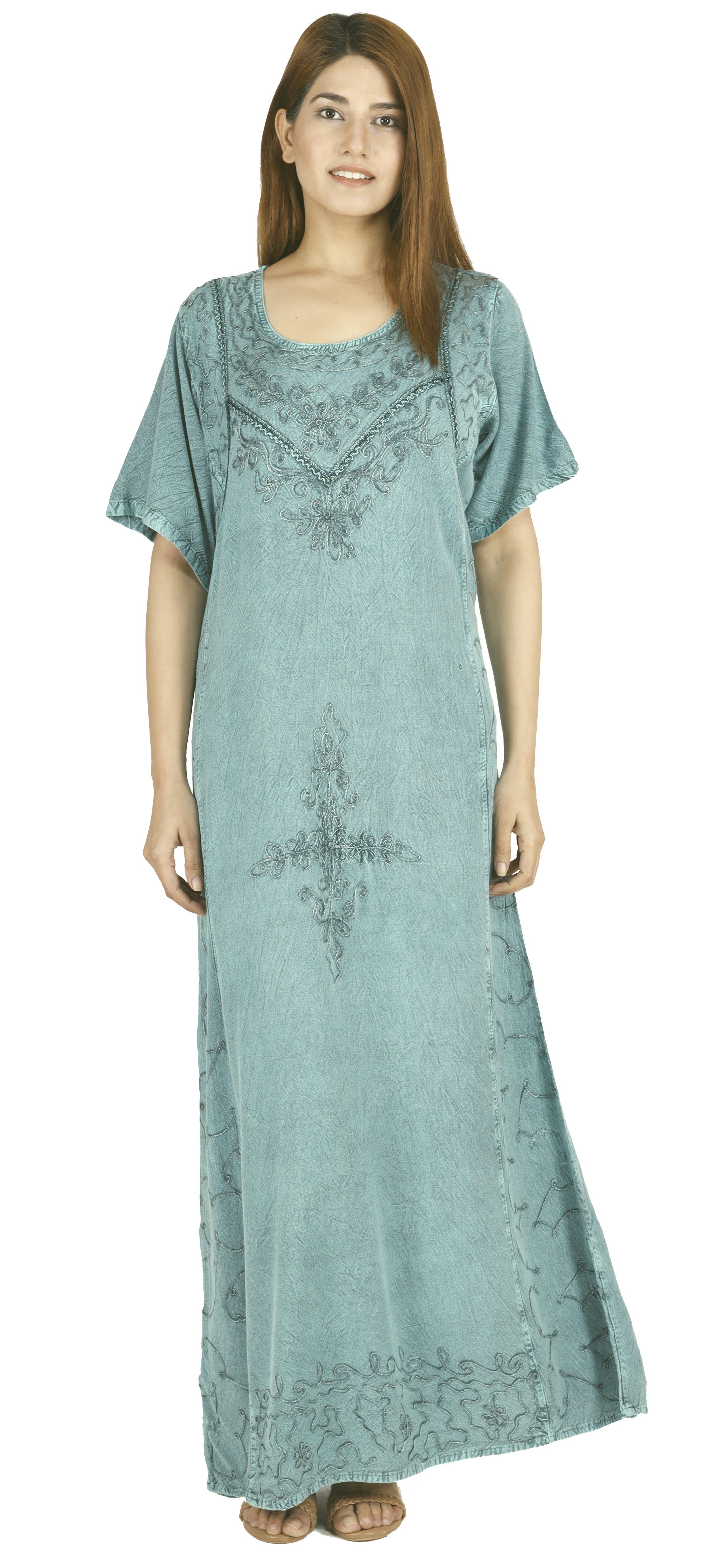 Guru-Shop Midikleid Bekleidung aqua/Design Boho Hippie.. indisches Sommerkleid, 11 Besticktes alternative